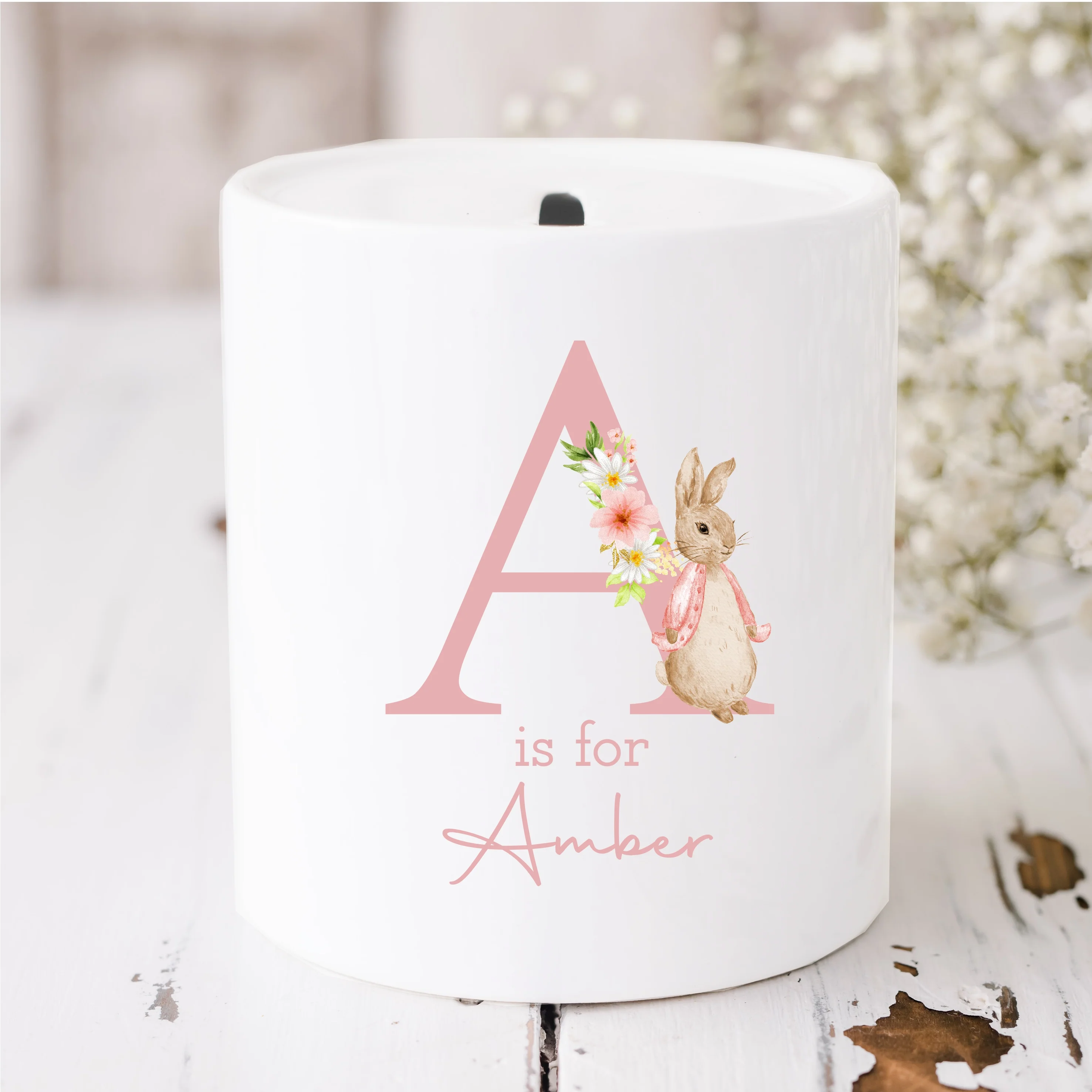 Personalised Pink Rabbit Ceramic Money Box - Image 2