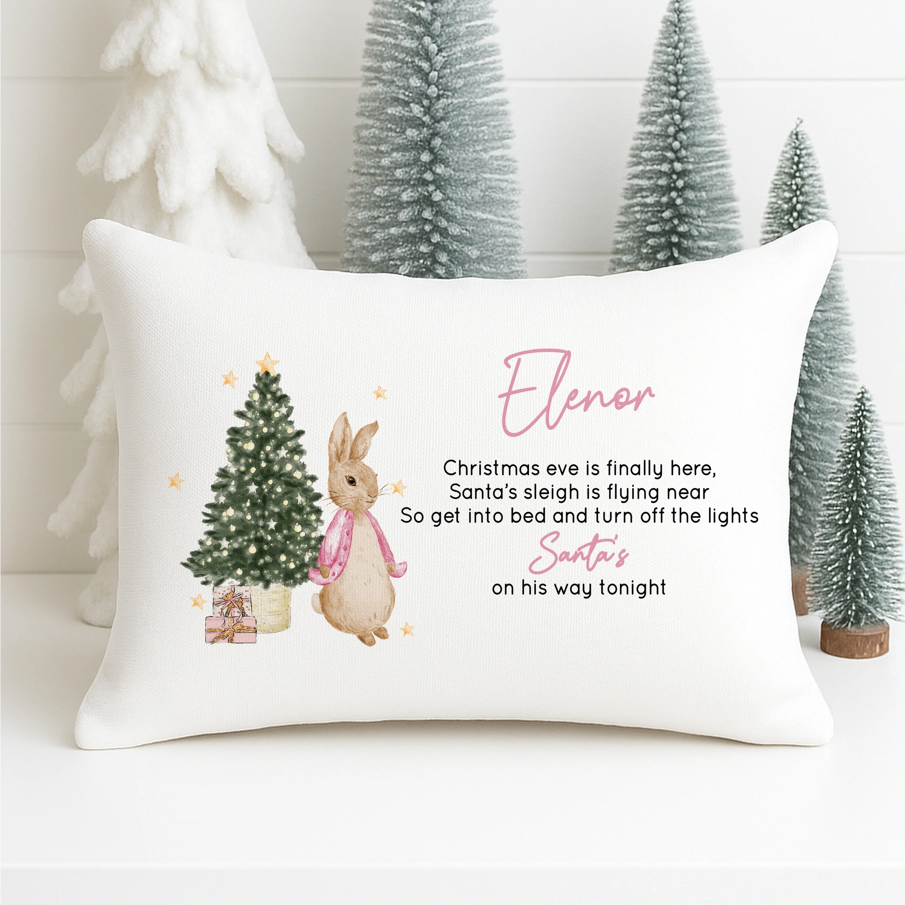 Personalised Pink Rabbit Christmas Eve Pillow Case