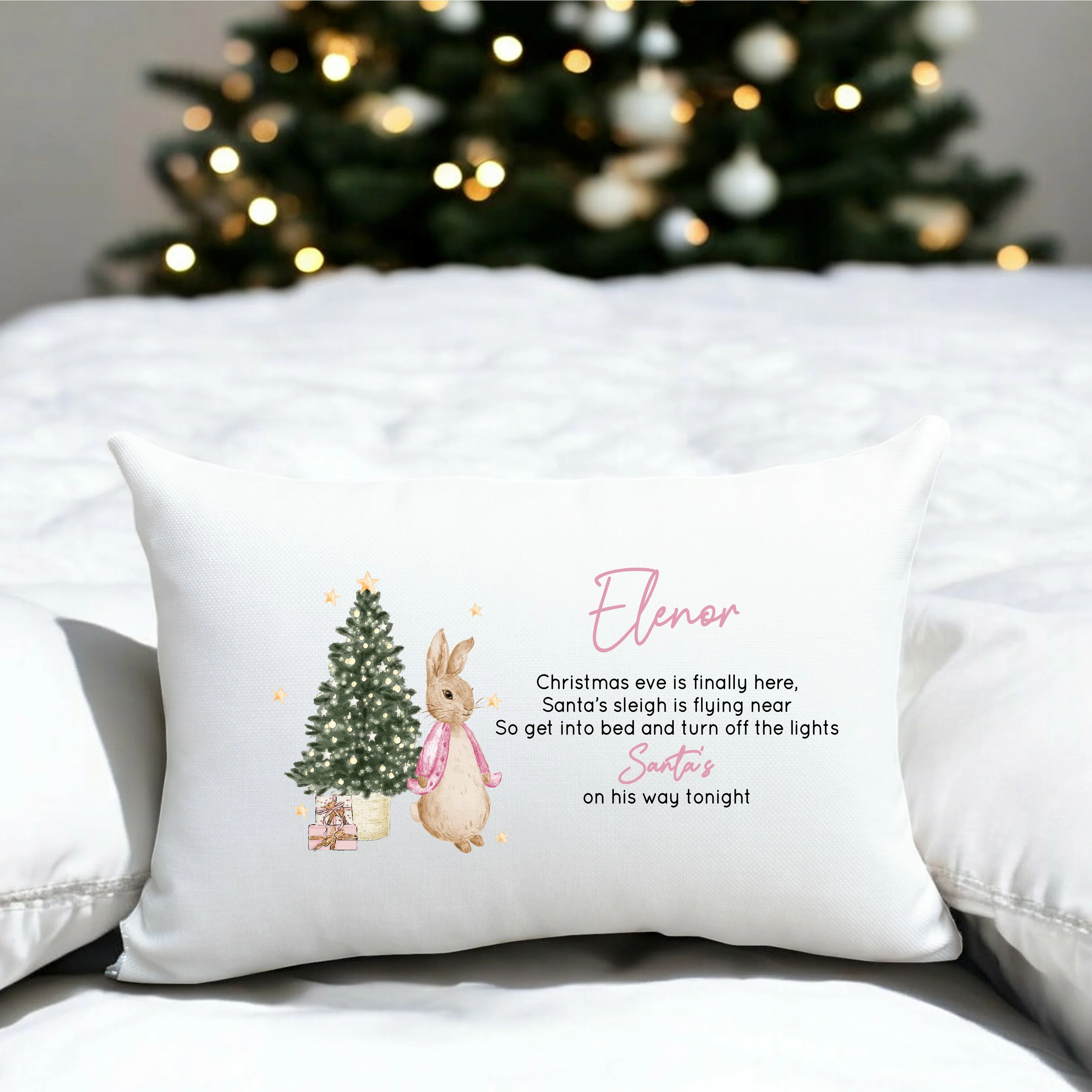 Personalised Pink Rabbit Christmas Eve Pillow Case - Image 2
