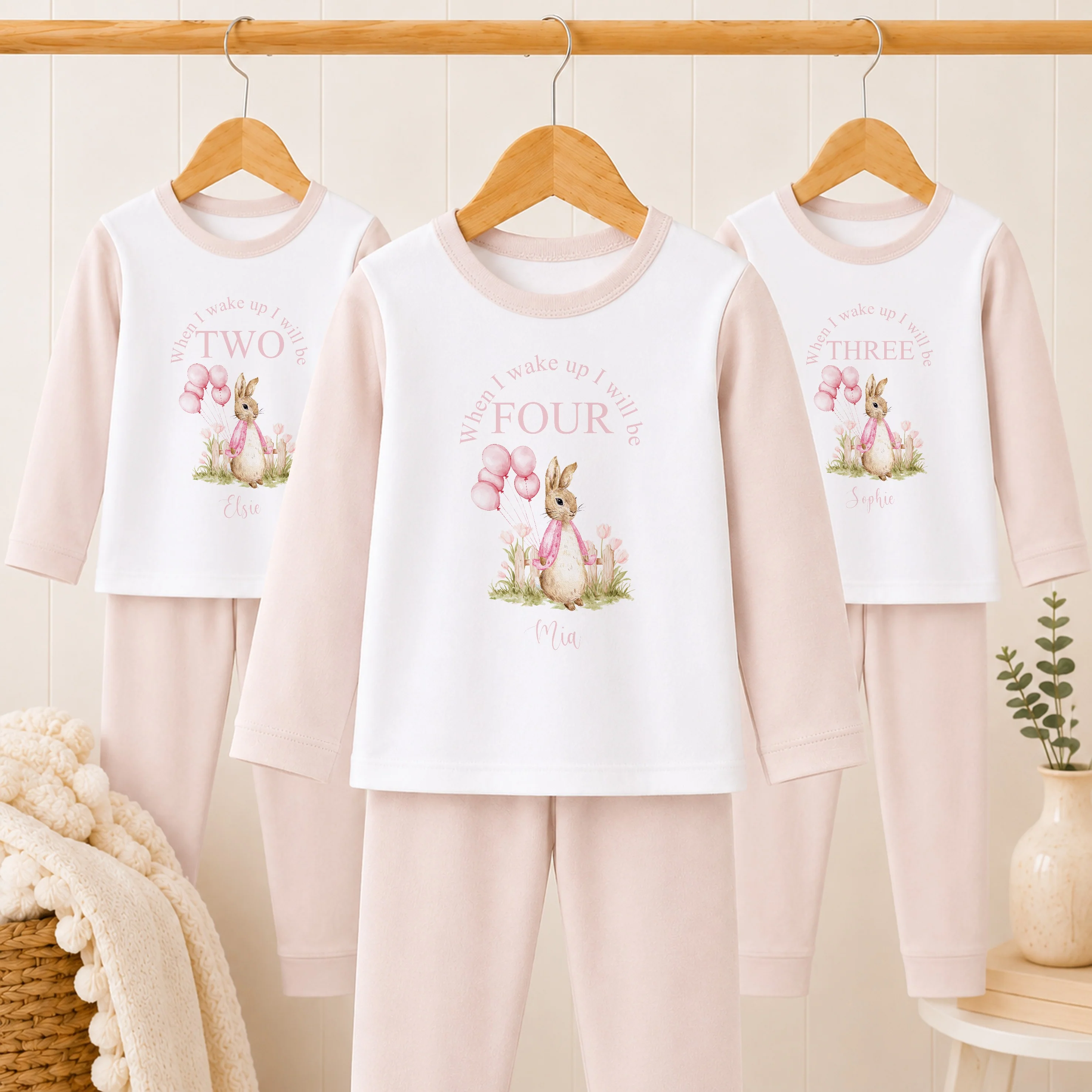 Personalised Pink Rabbit Garden Any Age Birthday Pyjamas - Image 4