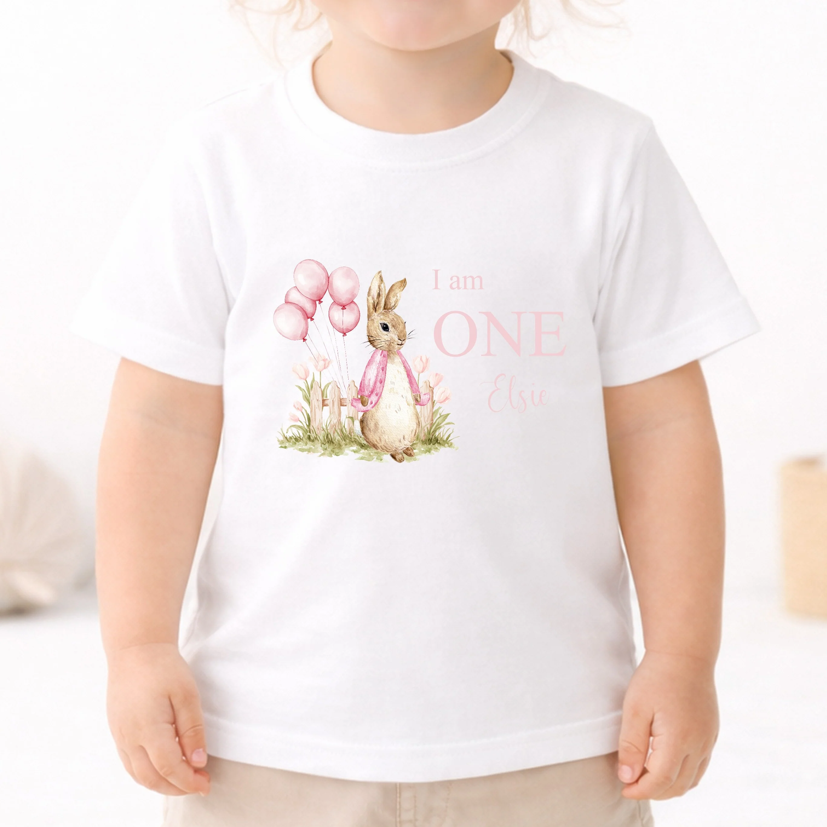 Personalised Pink Rabbit I Am One First Birthday T-Shirt - Image 2