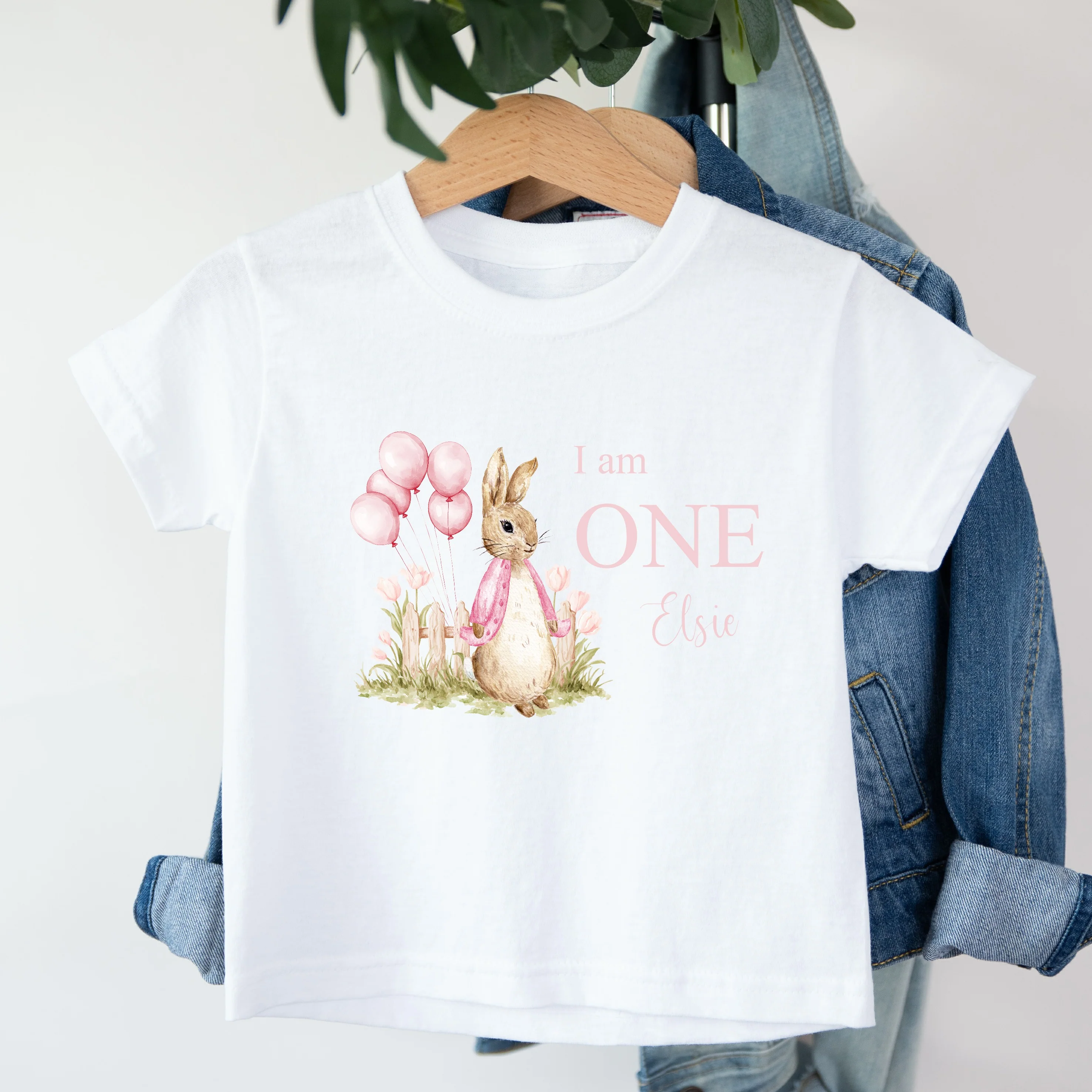 Personalised Pink Rabbit I Am One First Birthday T-Shirt - Image 3