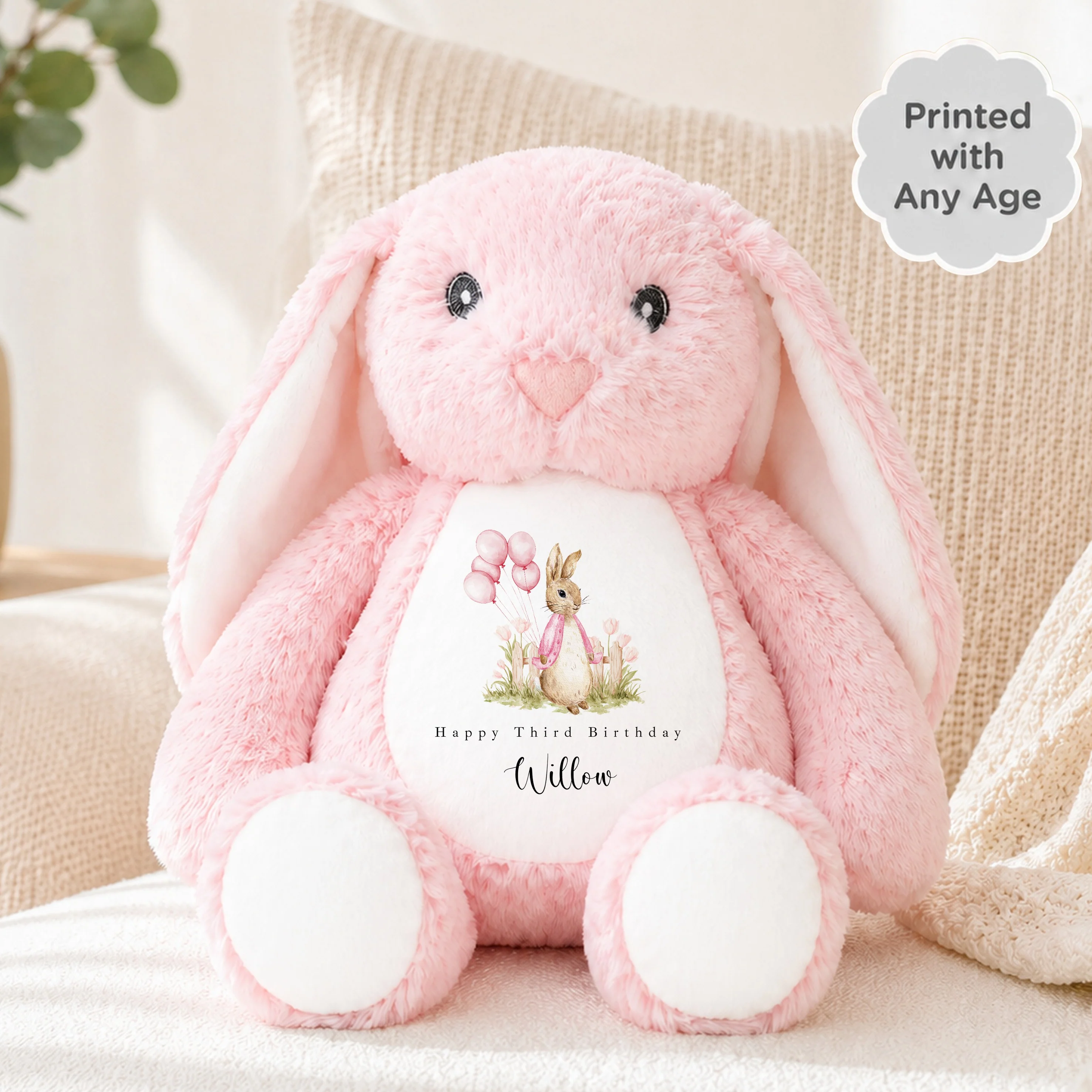 Personalised Pink Rabbit Garden Any Age Birthday Teddy