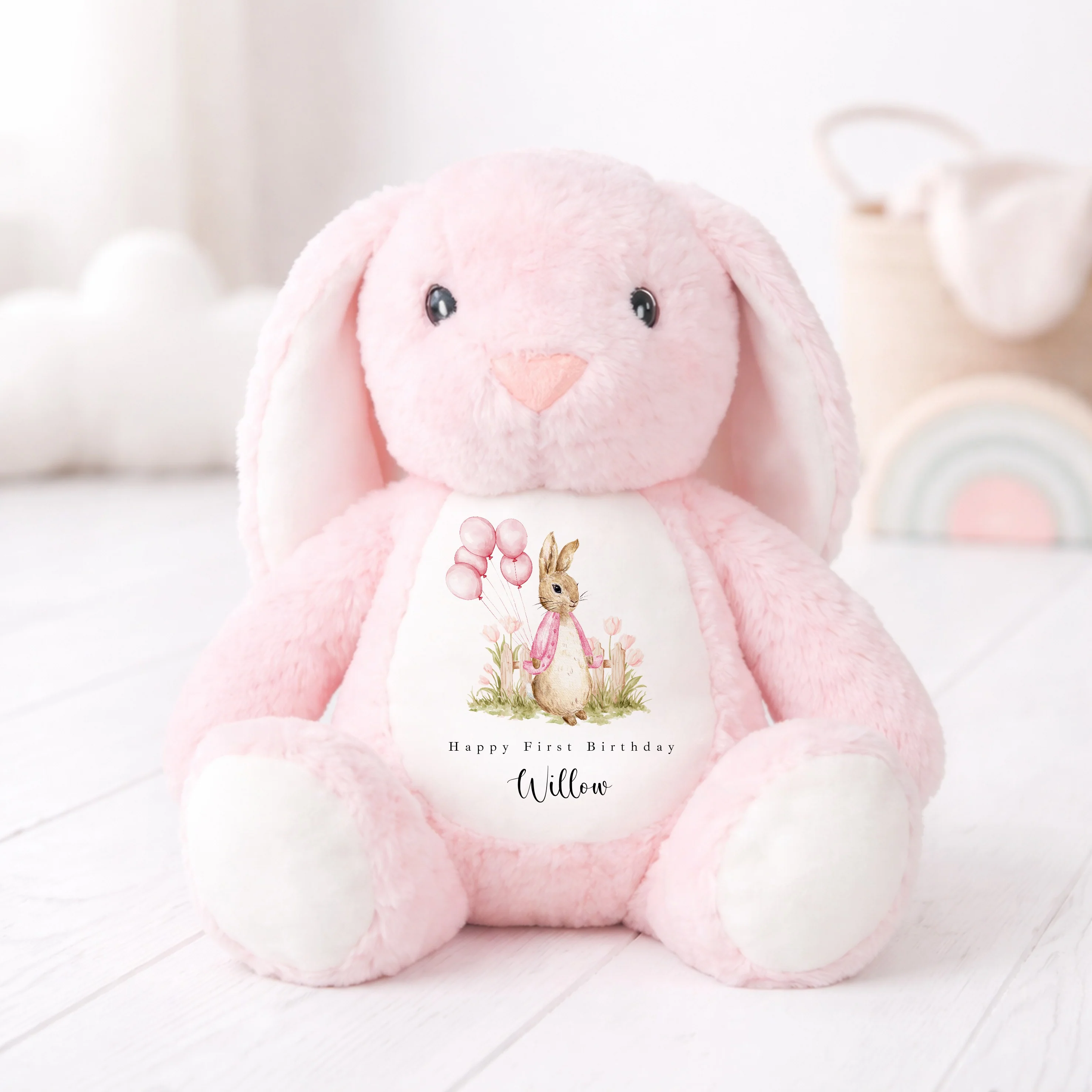 Personalised Pink Rabbit Garden First Birthday Teddy - Image 3
