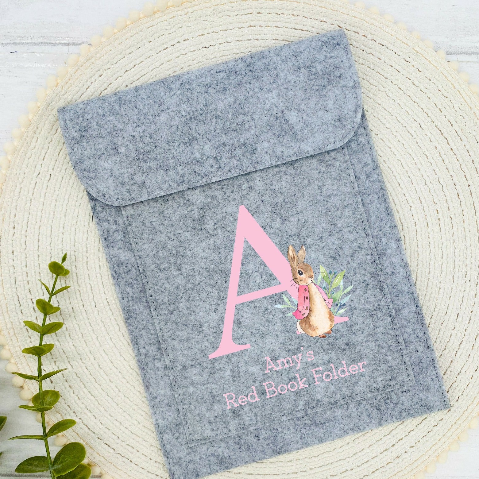 Personalised Pink Rabbit Initial Red Book Cover - Image 3