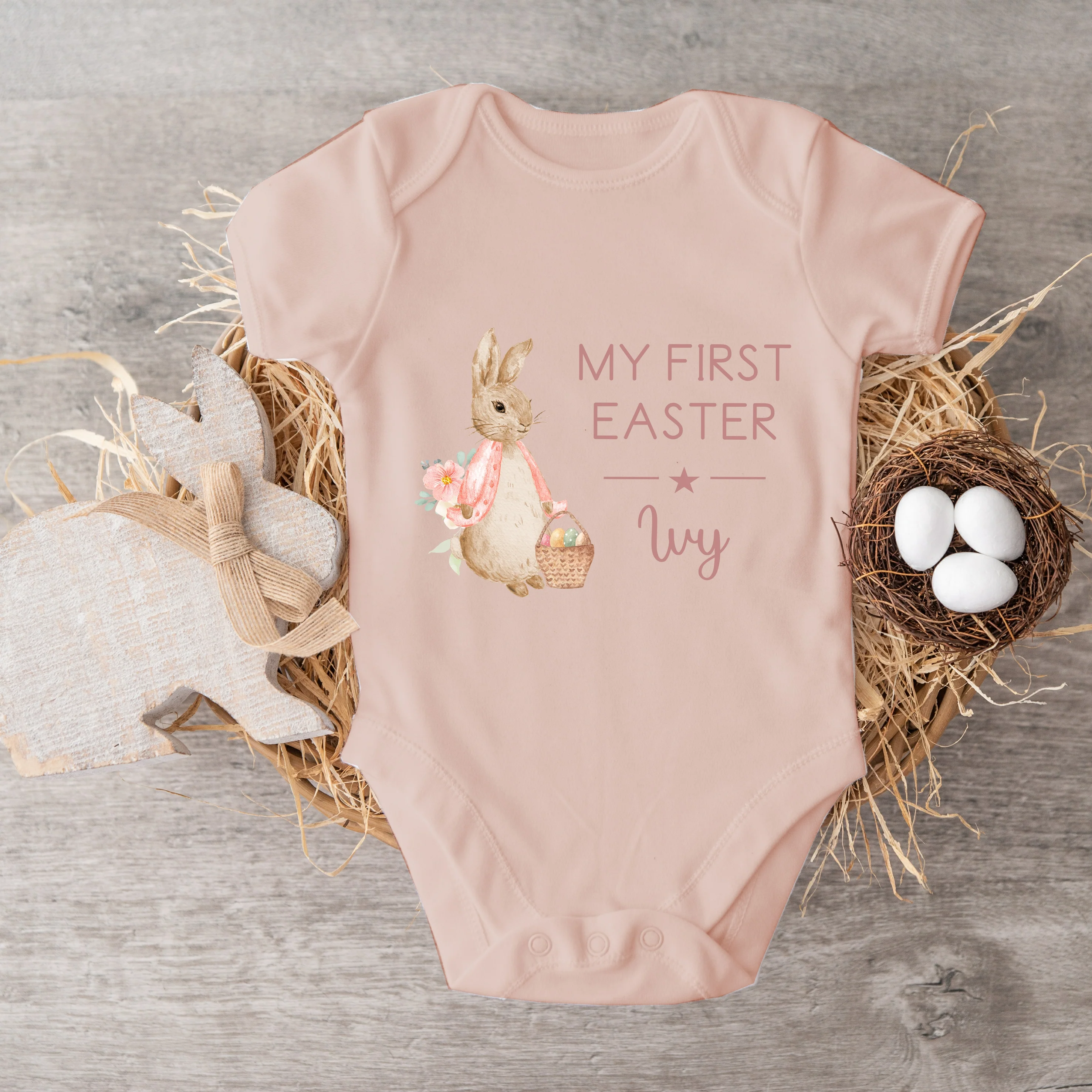 Personalised Pink Rabbit My First Easter Baby Grow or Vest - Image 3
