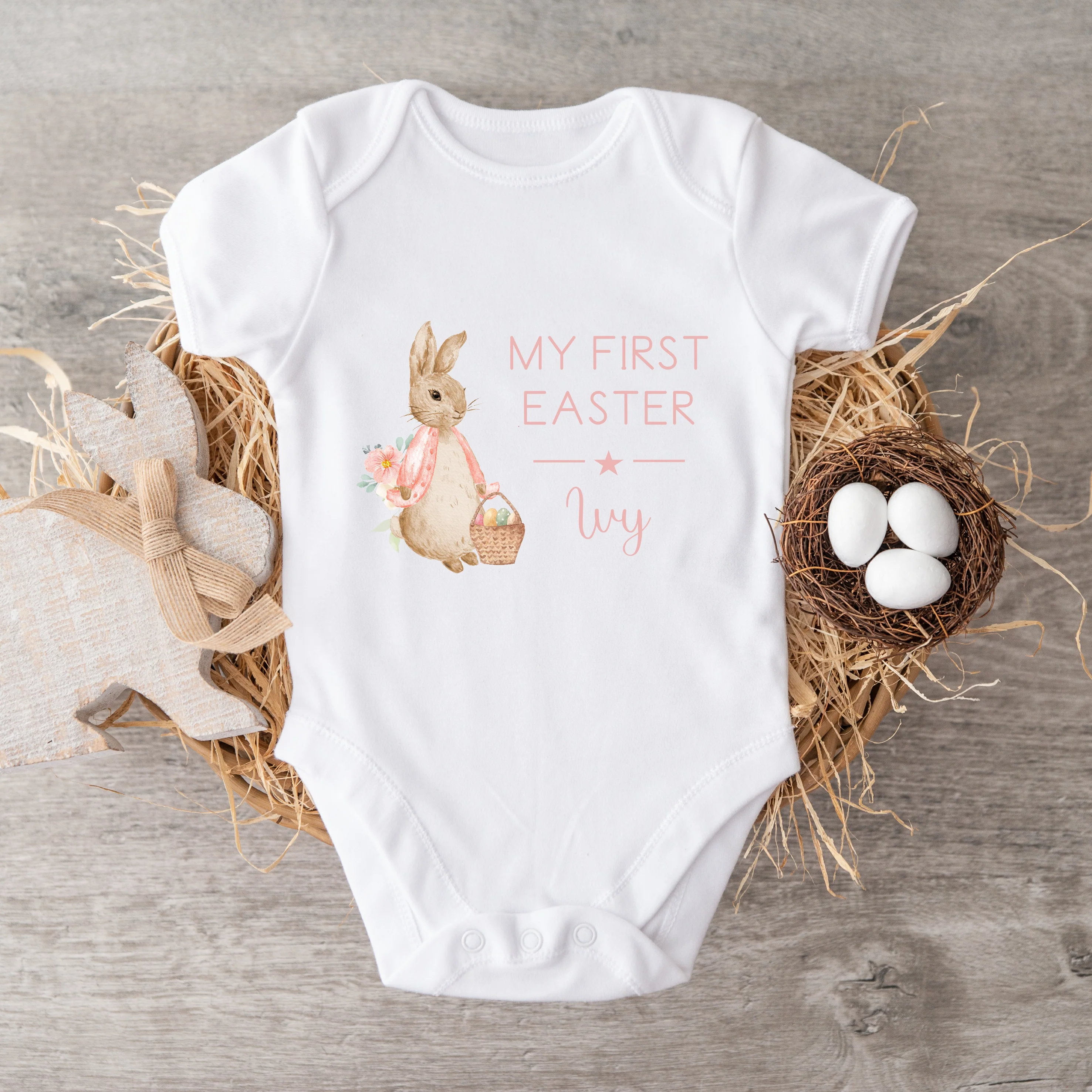 Personalised Pink Rabbit My First Easter Baby Grow or Vest - Image 4