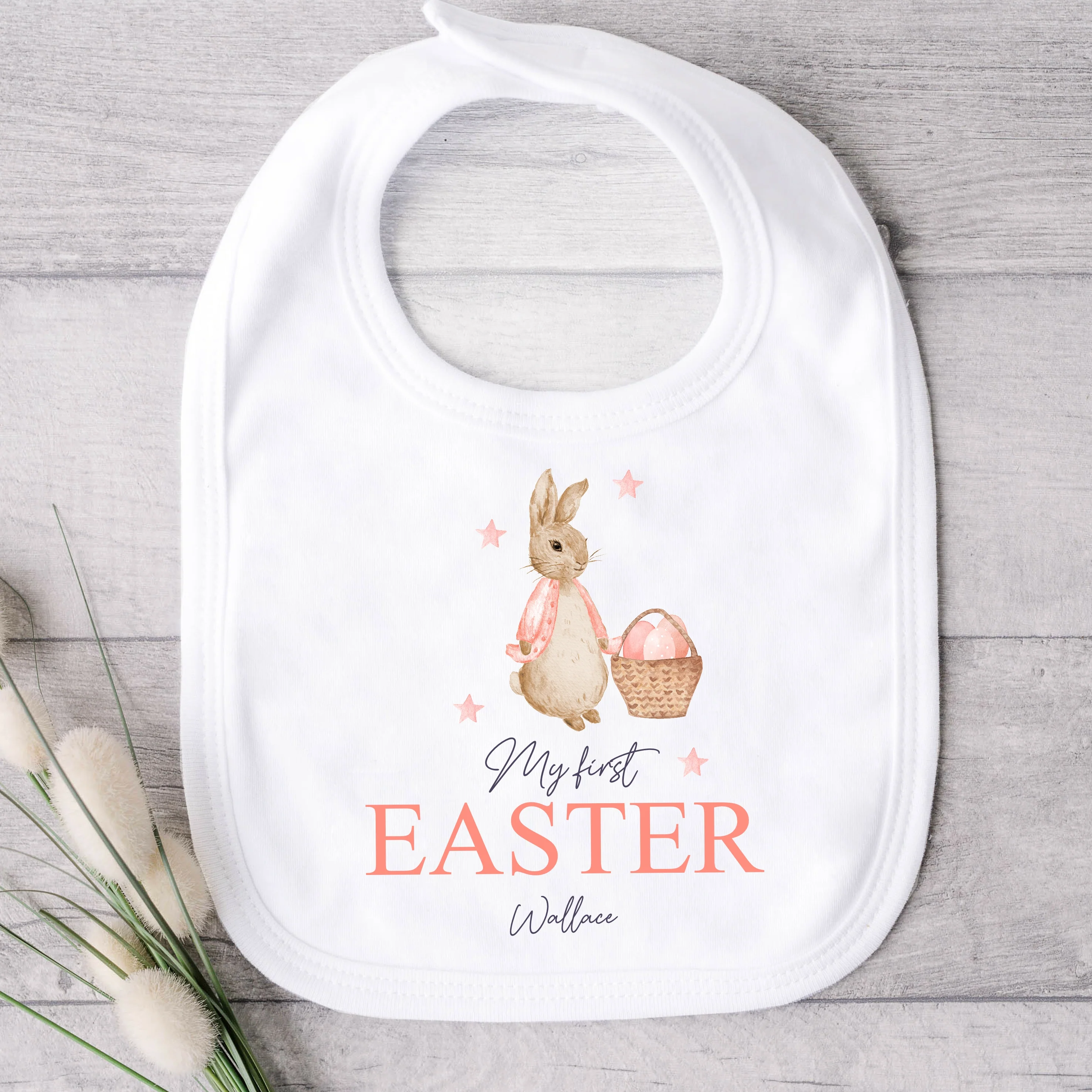 Personalised Pink Rabbit My First Easter White Baby Grow, Vest or Bib - Image 4