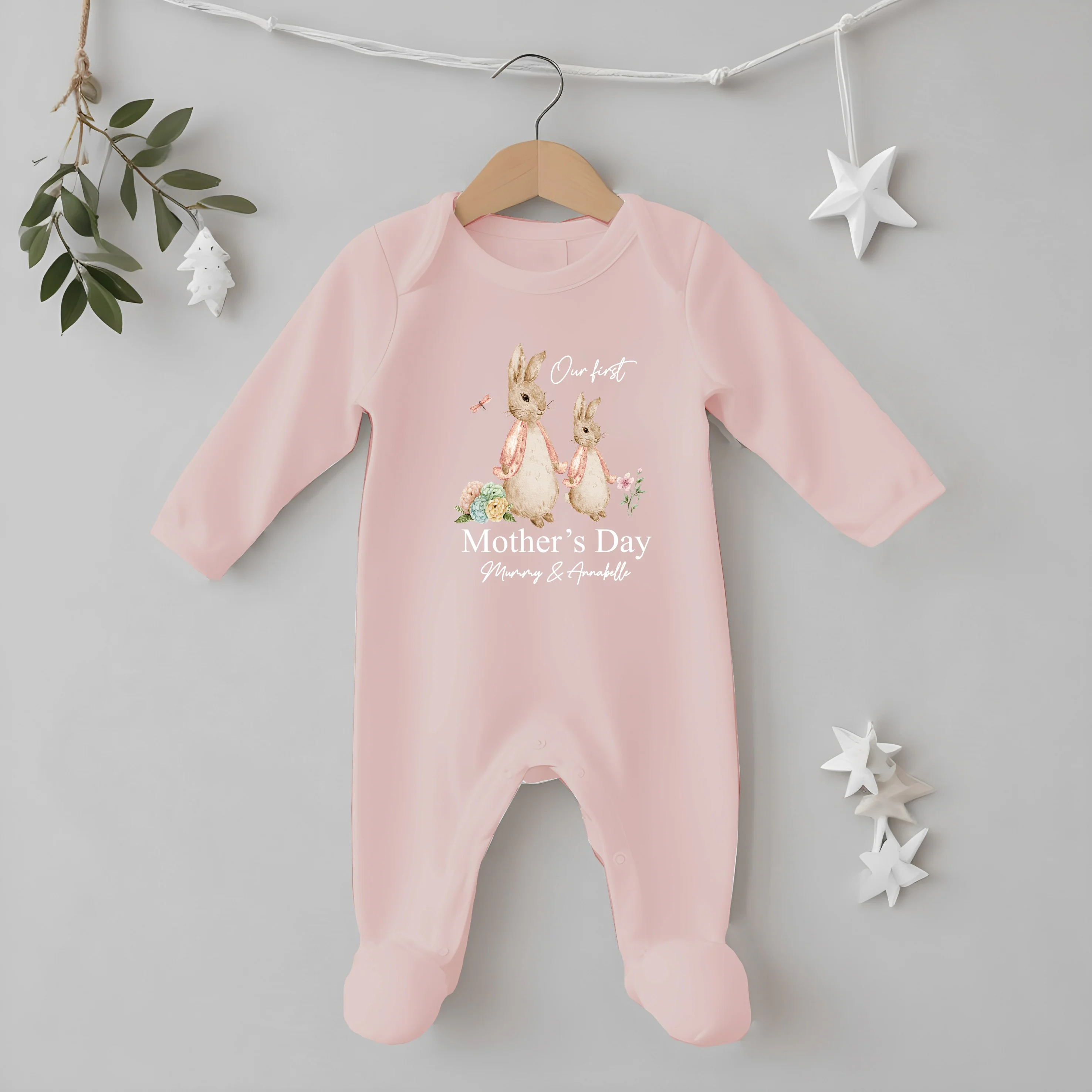 Personalised Pink Rabbit Our First Mother's Day Baby Grow or Vest - Image 4