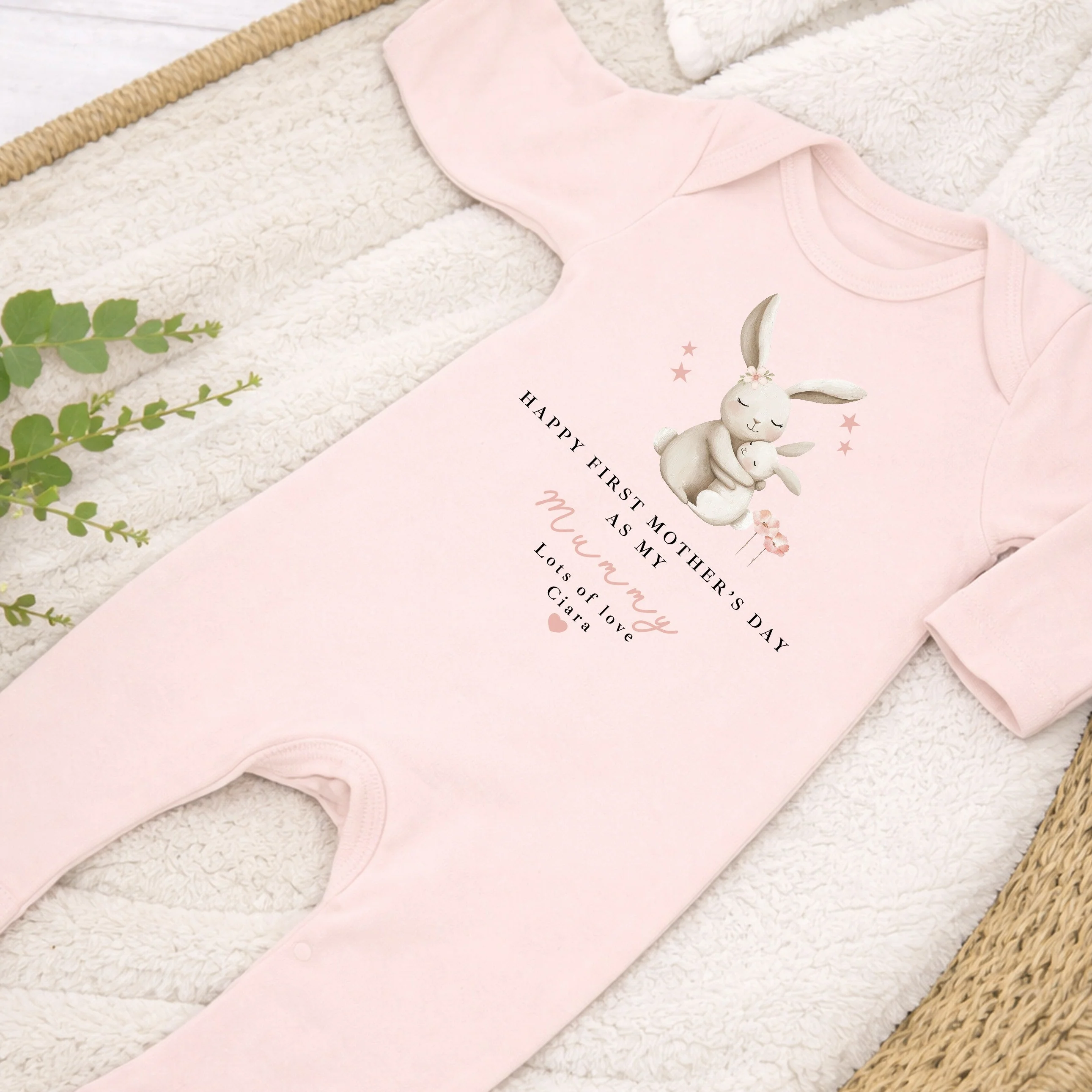 Personalised Pink Rabbits I Love My Mummy Baby Grow, Vest or Bib