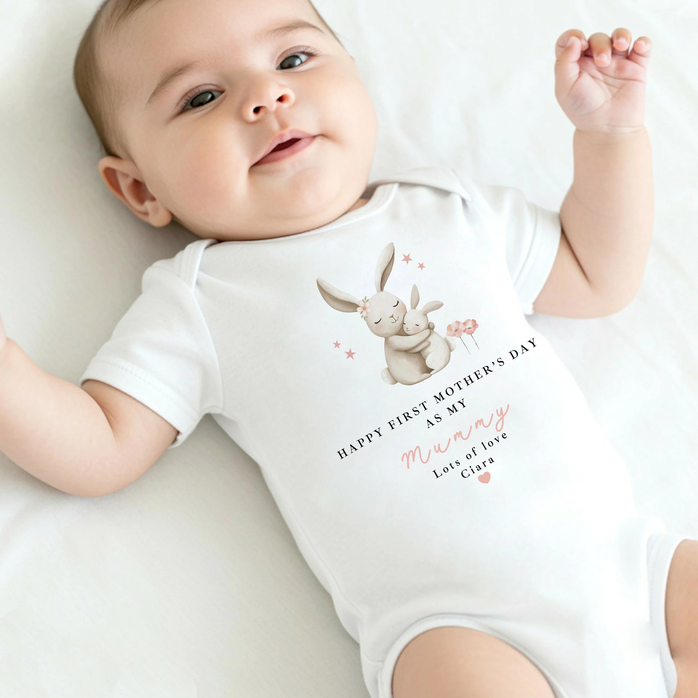 Personalised Pink Rabbits I Love My Mummy Baby Grow, Vest or Bib - Image 2