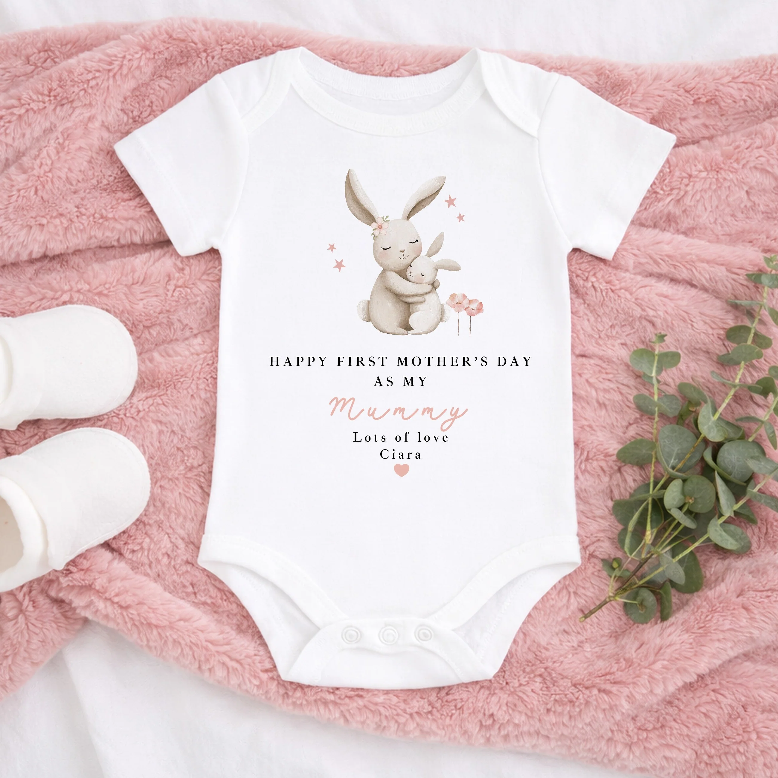 Personalised Pink Rabbits I Love My Mummy Baby Grow, Vest or Bib - Image 3