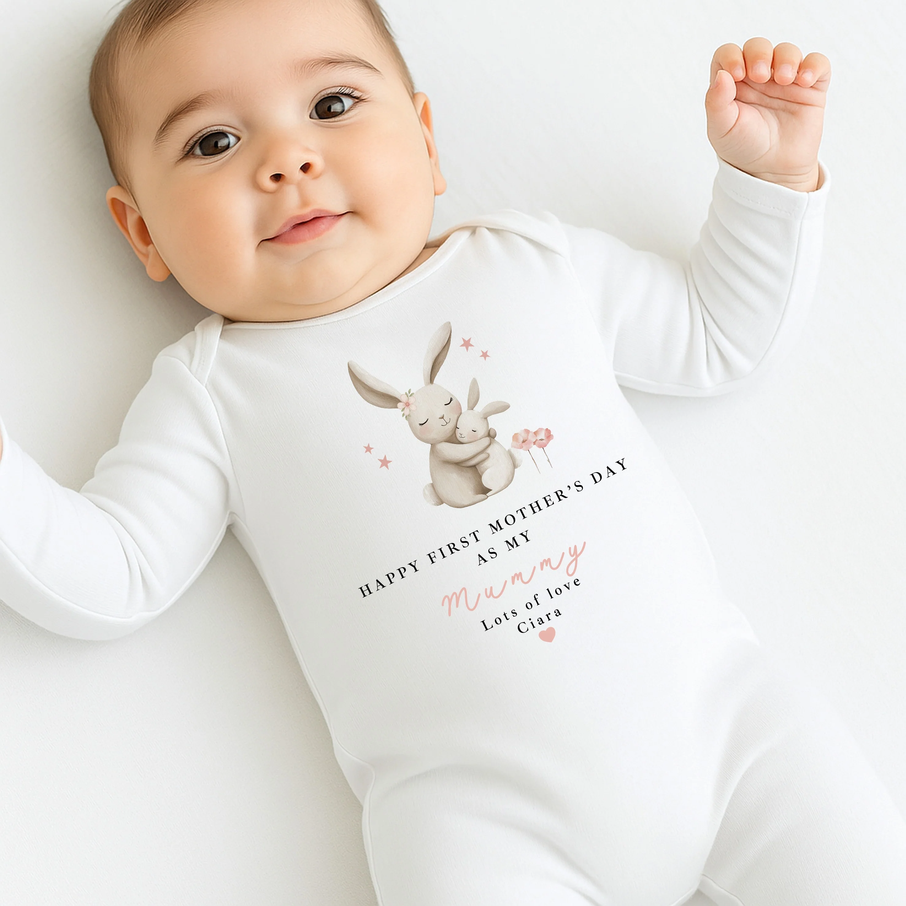 Personalised Pink Rabbits I Love My Mummy Baby Grow, Vest or Bib - Image 5