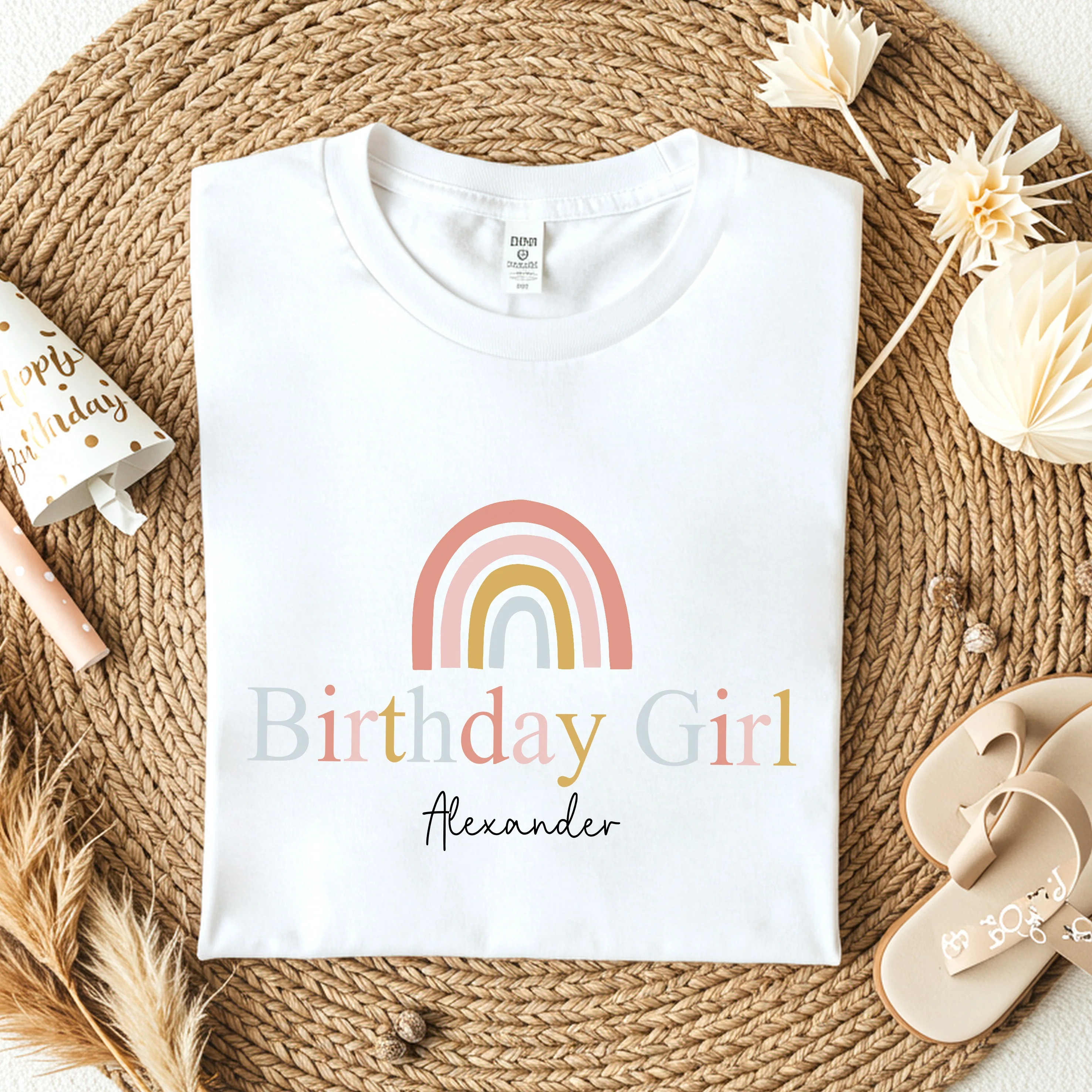 Personalised Pink Rainbow Birthday Girl T-shirt - Image 3