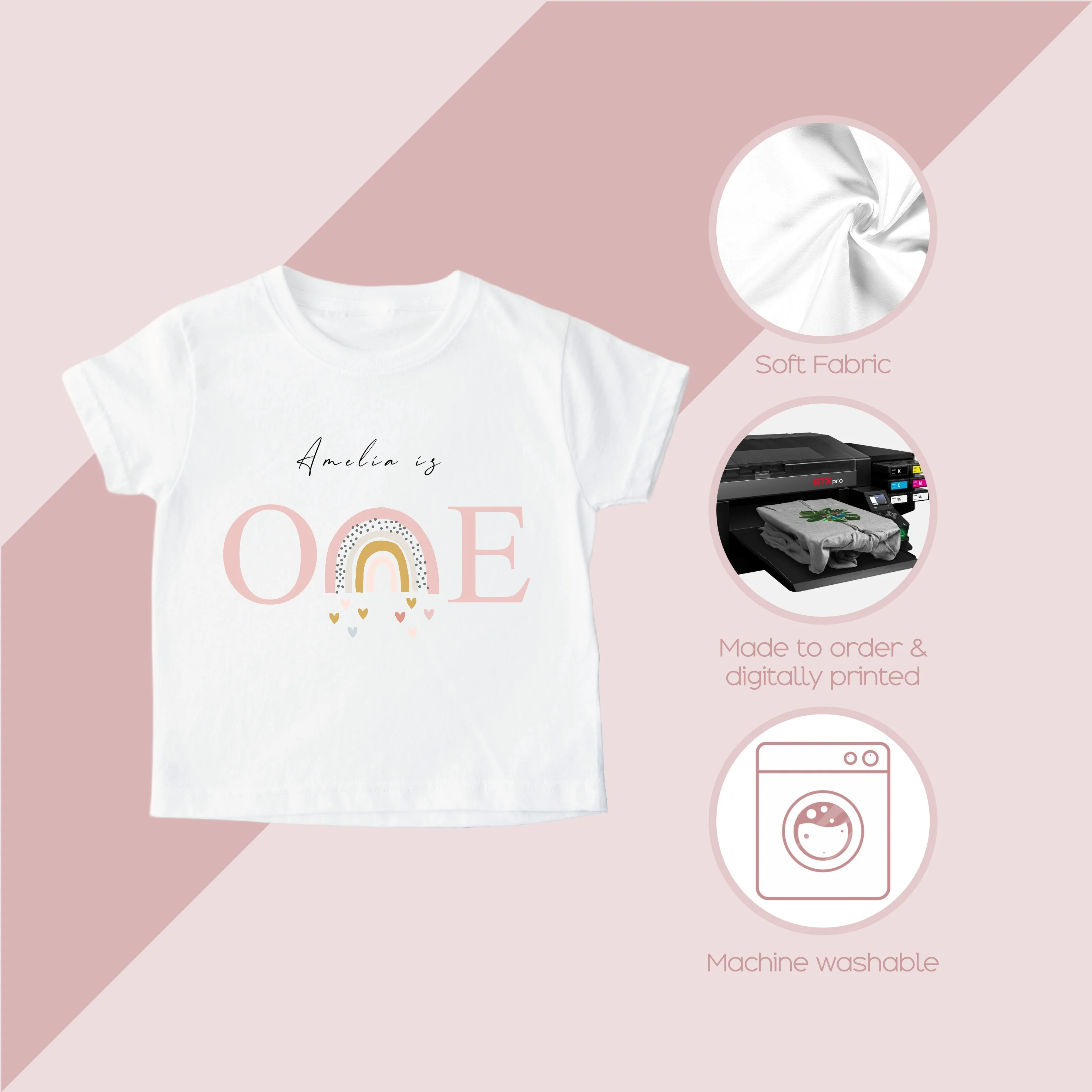 Personalised Pink Rainbow First Birthday T-shirt - Image 3