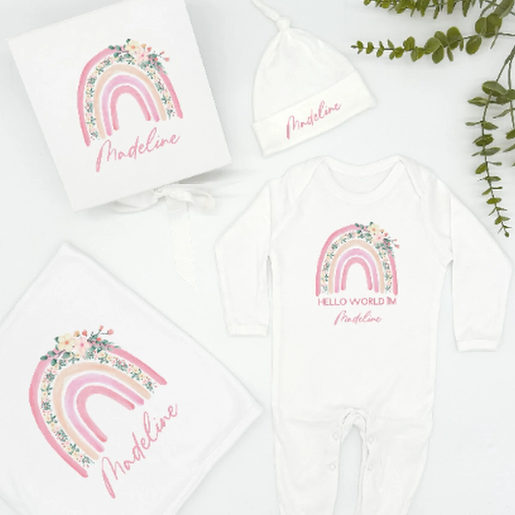 Personalised Pink Rainbow Hamper Clothing Gift Set - Image 3