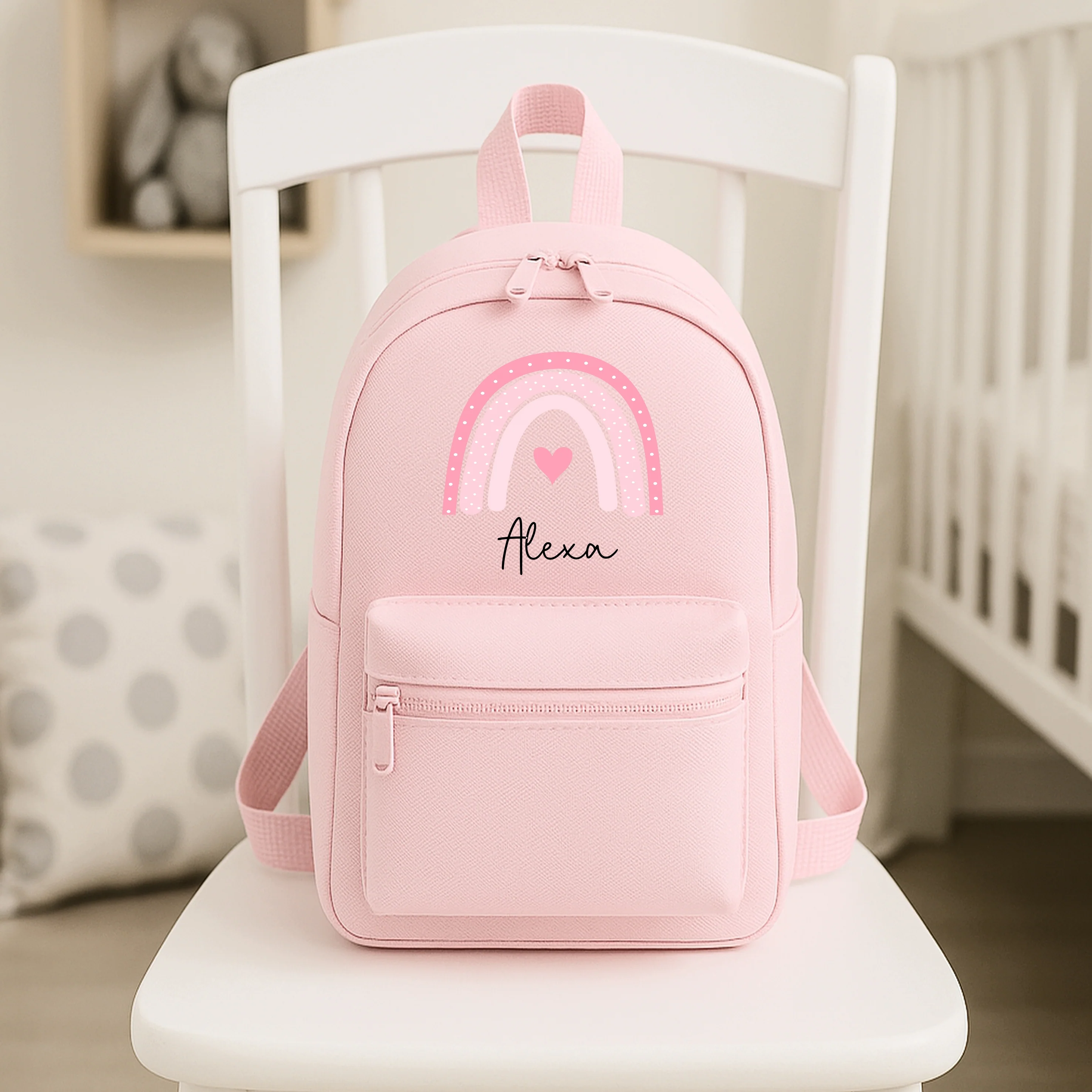 Personalised Pink Rainbow Heart Backpack - Image 2