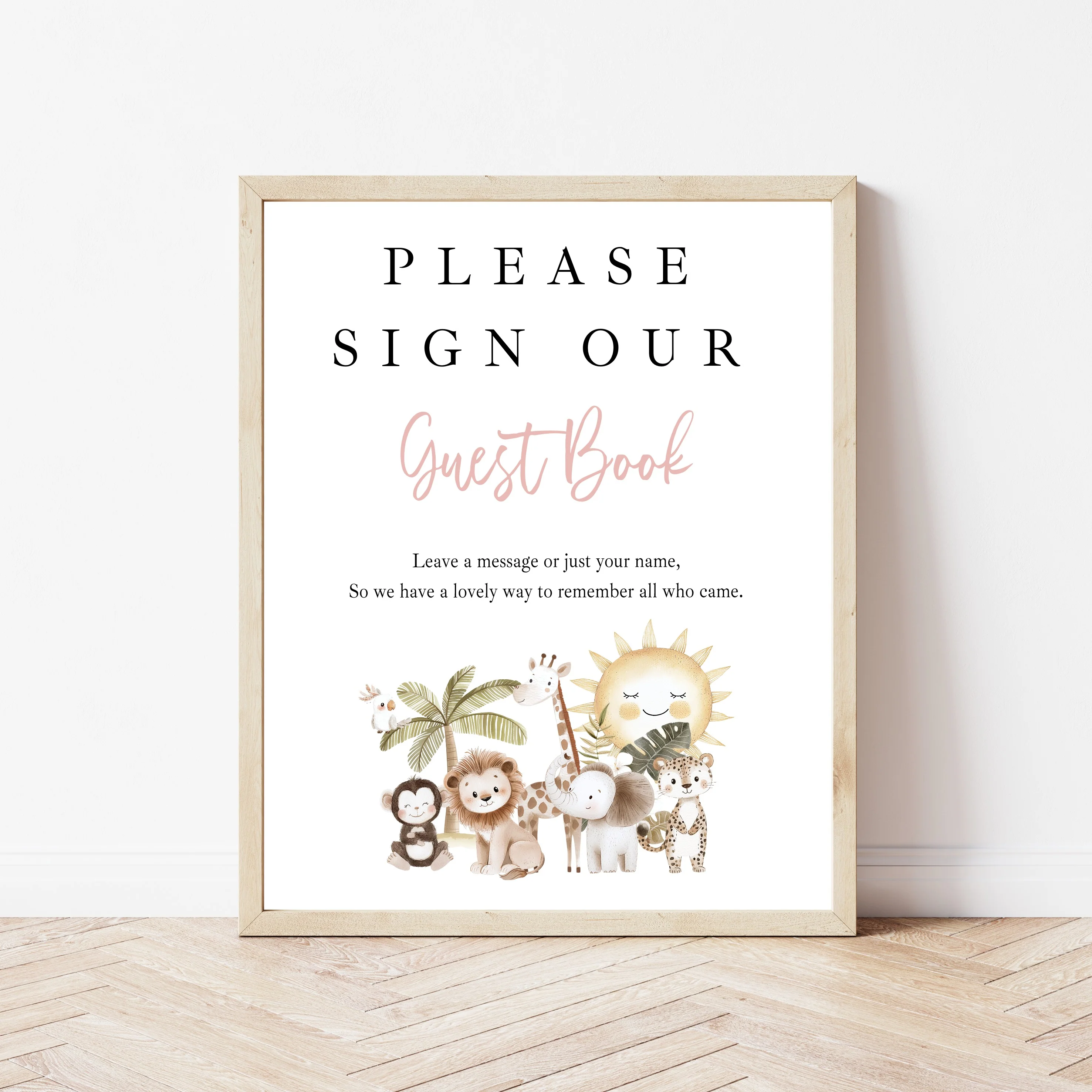 Personalised Pink Safari First Birthday Guest Book - Image 5