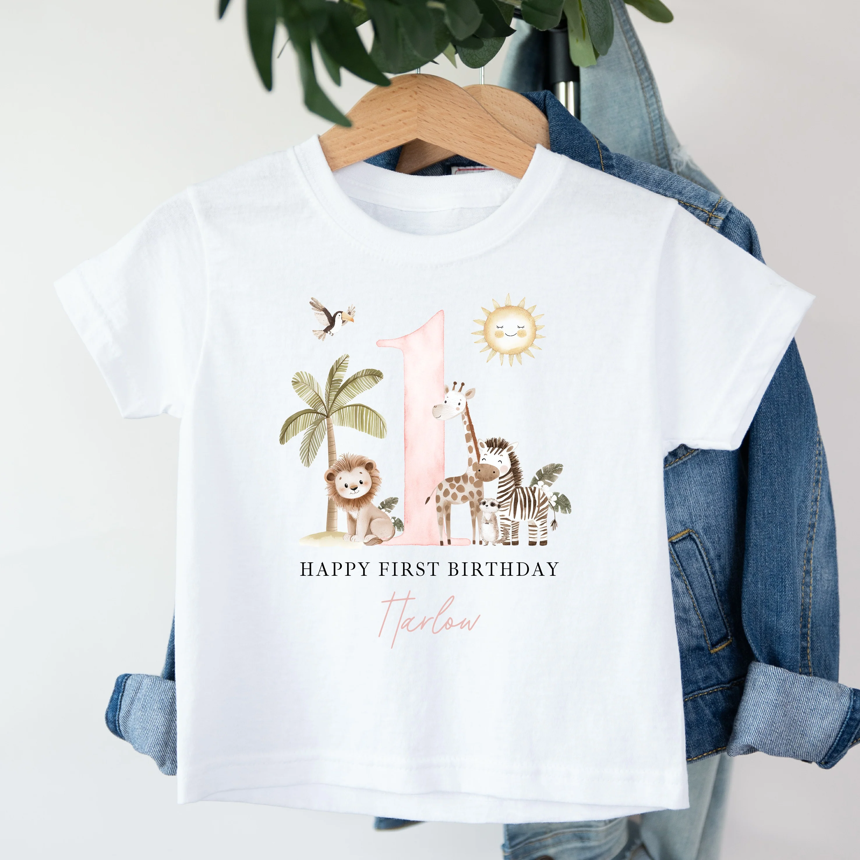 Personalised Pink Safari Any Age Birthday T-Shirt - Image 2