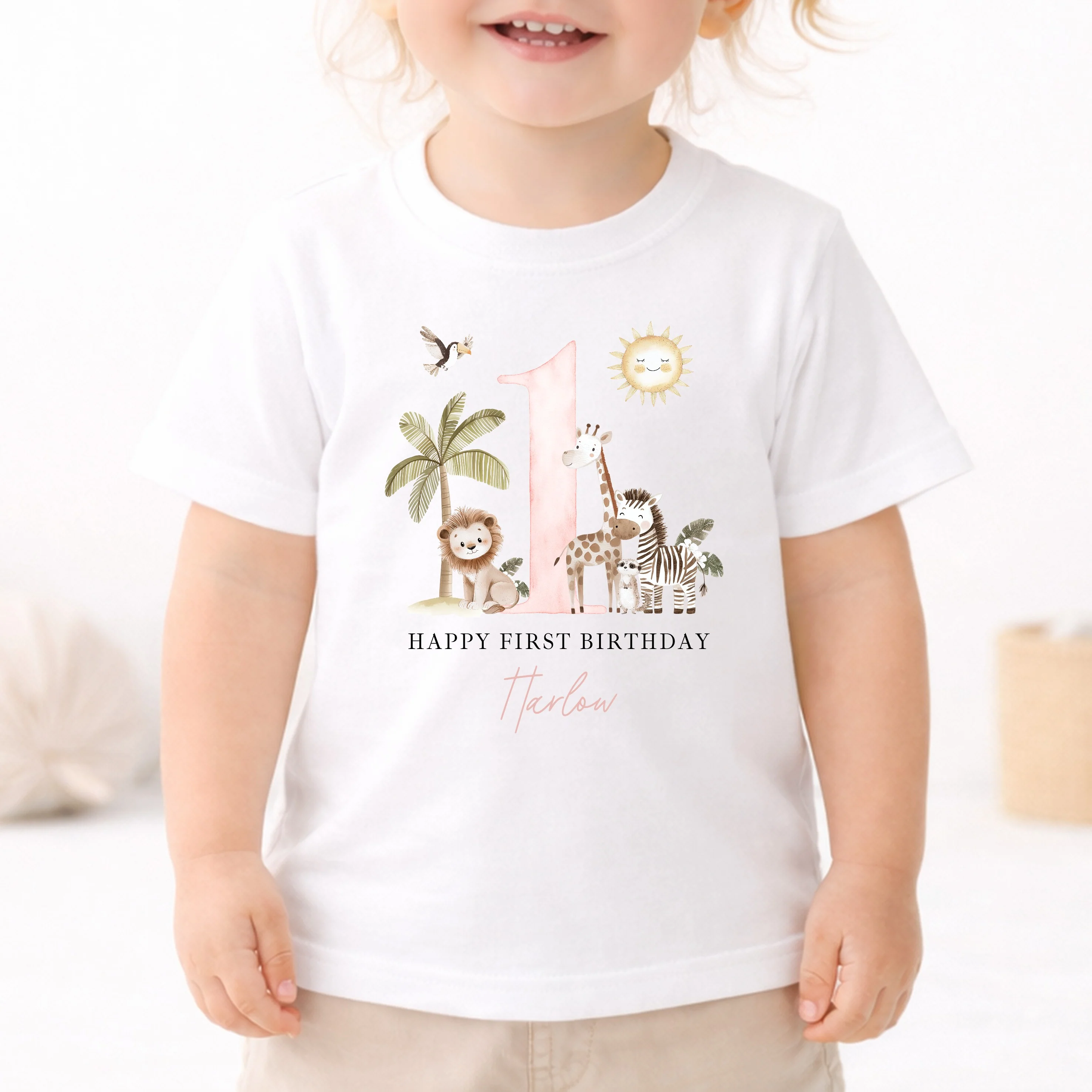 Personalised Pink Safari Any Age Birthday T-Shirt - Image 4