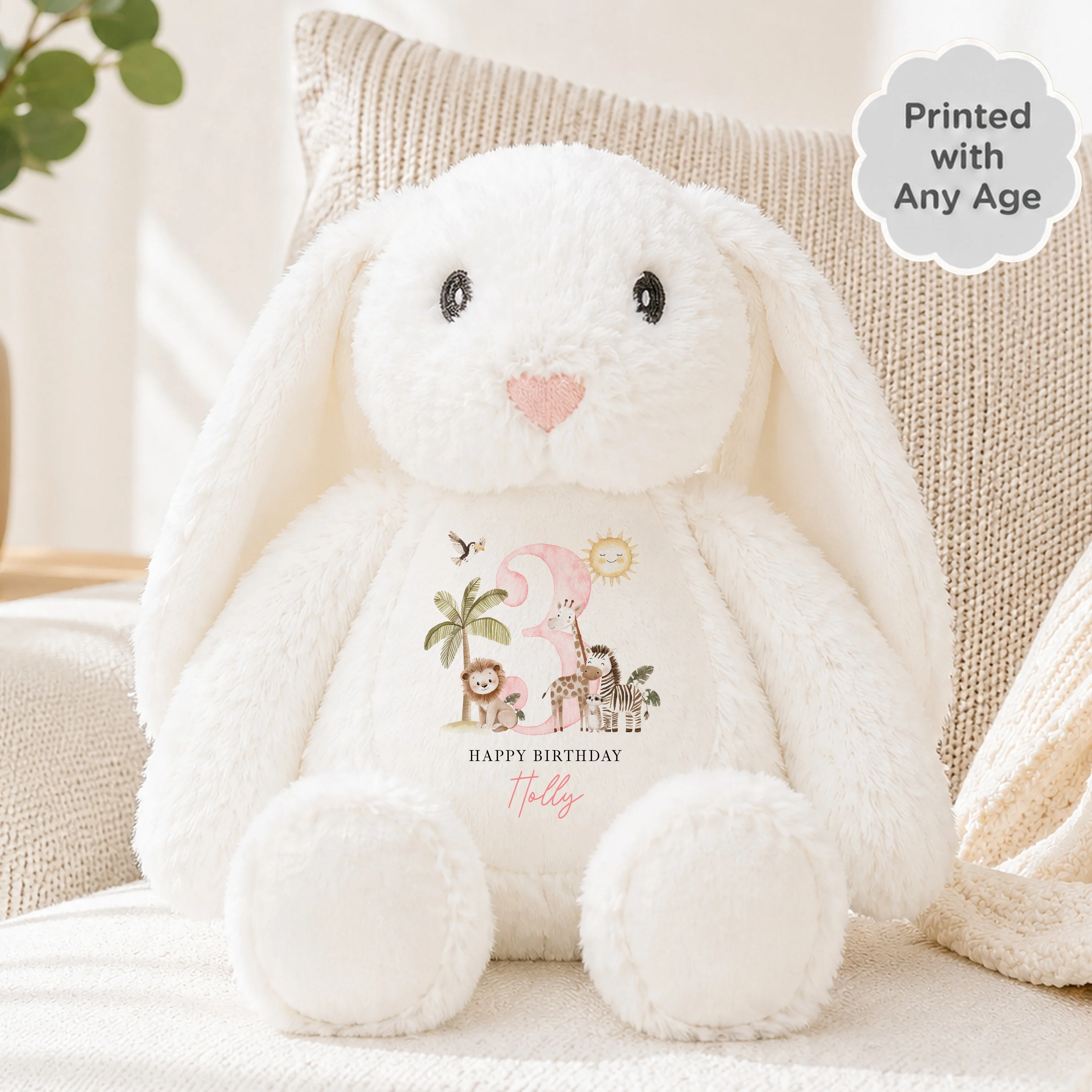 Personalised Pink Safari Any Age Birthday Teddy
