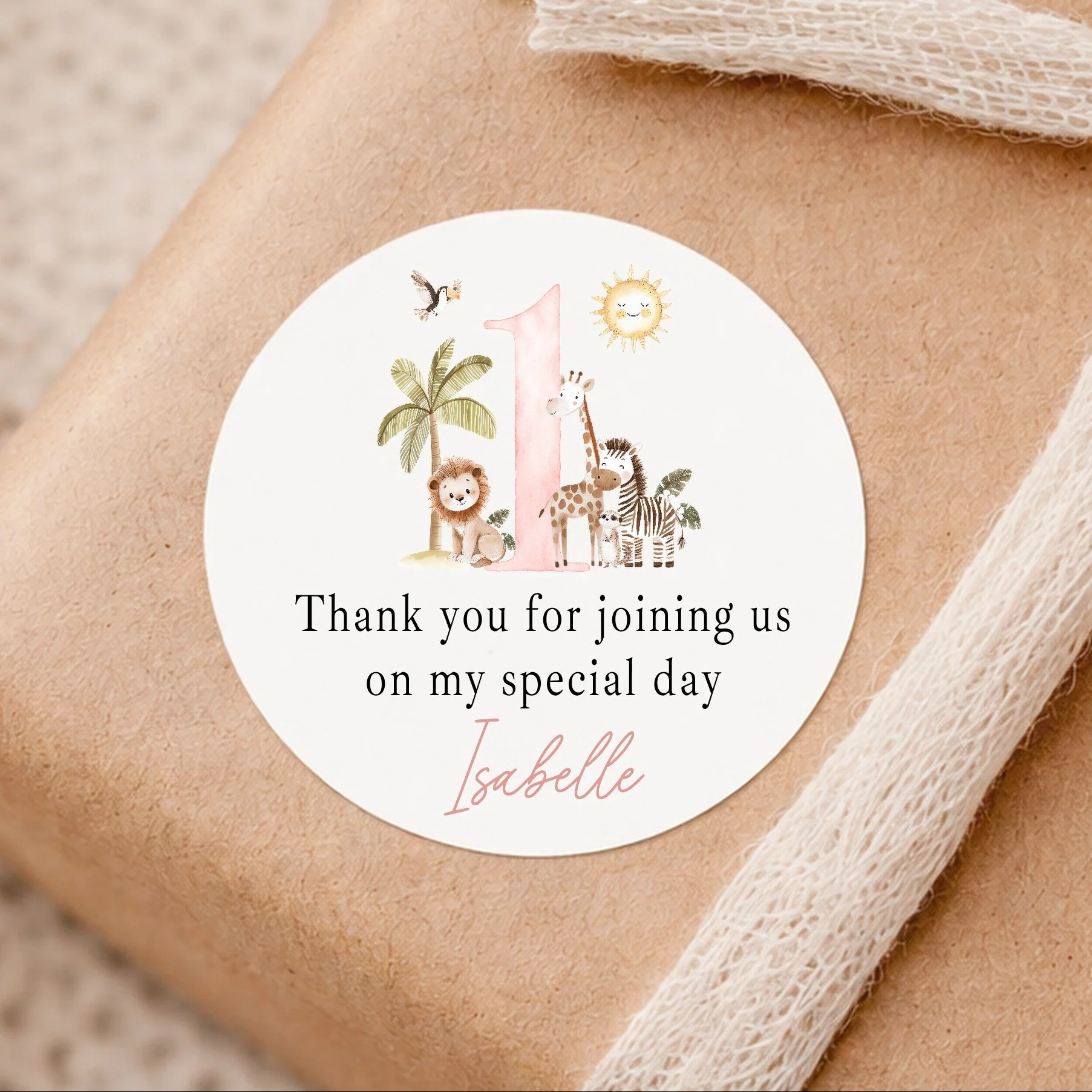 Personalised Pink Safari Birthday Stickers - Image 3