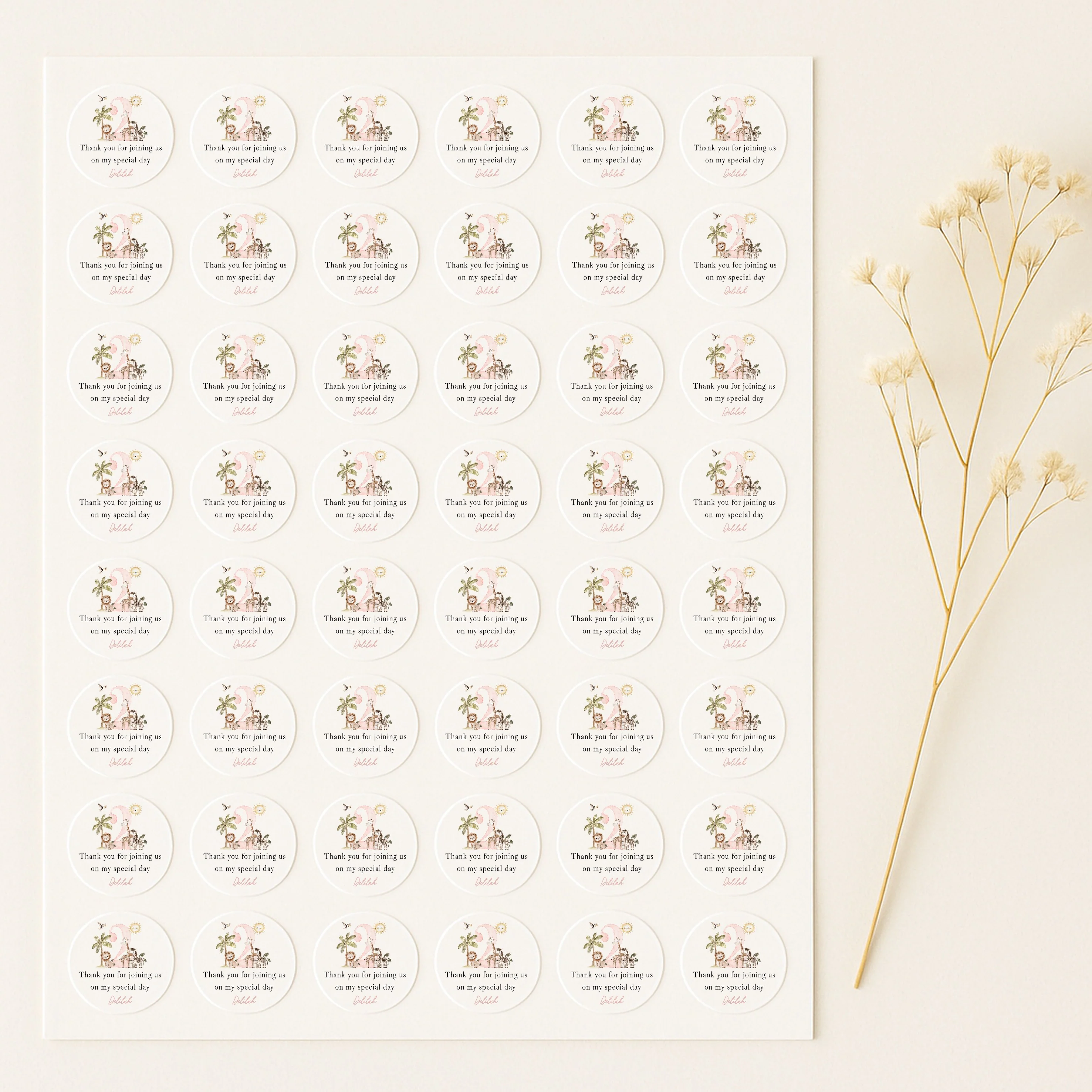 Personalised Pink Safari Birthday Stickers - Image 4