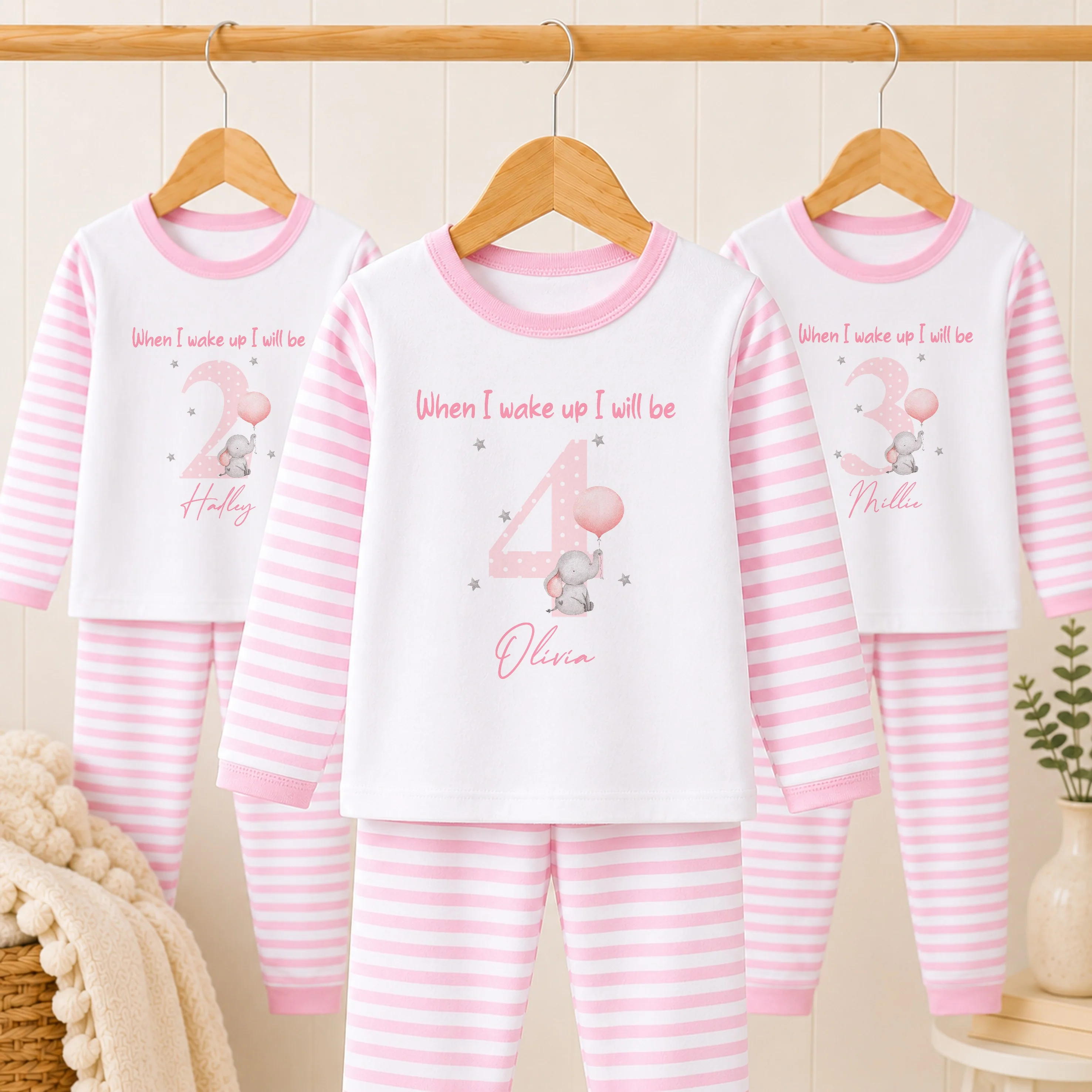 Personalised Pink Spotty Elephant Any Age Birthday Pyjamas - Image 2