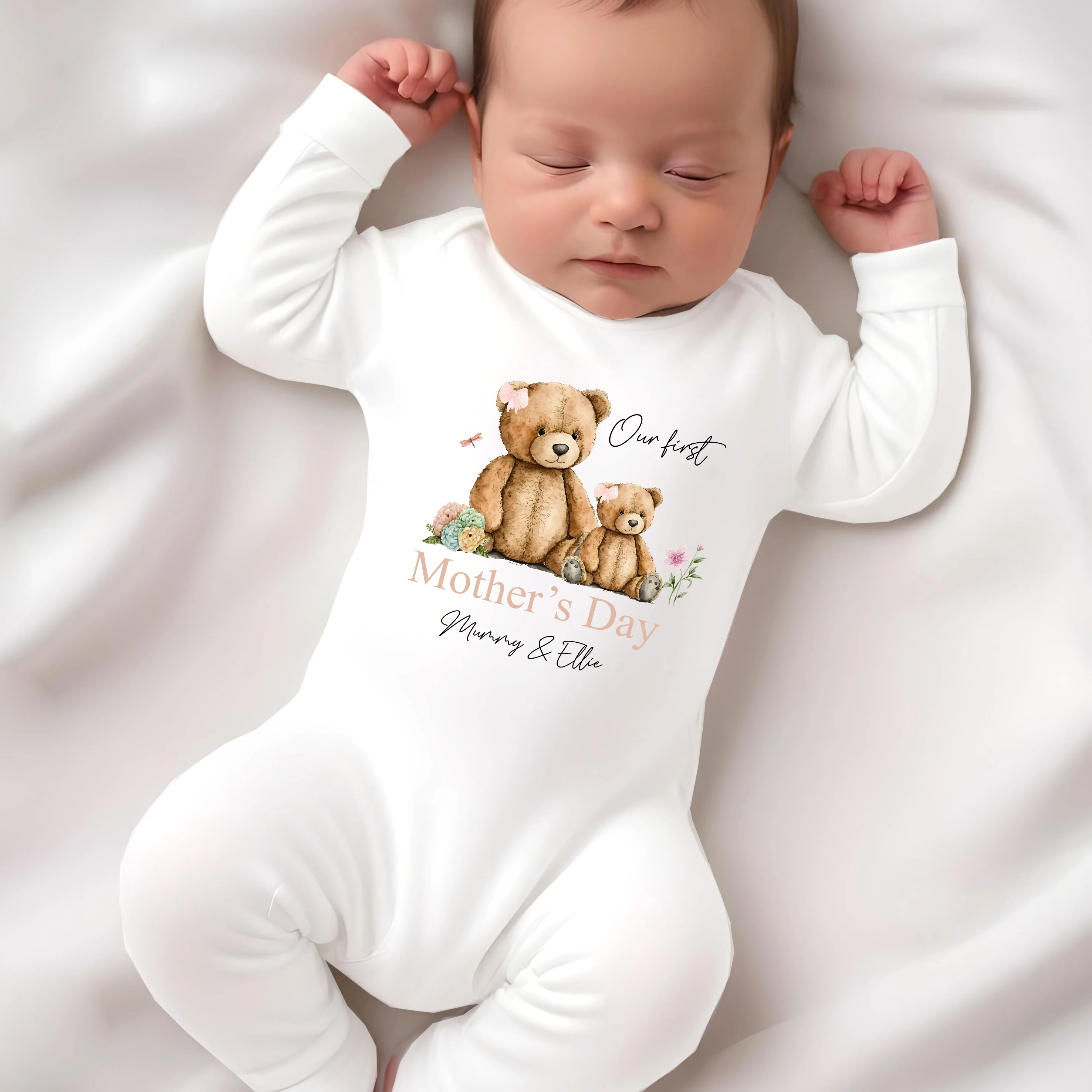 Personalised Pink Teddies Our First Mother's Day Baby Grow or Vest - Image 6