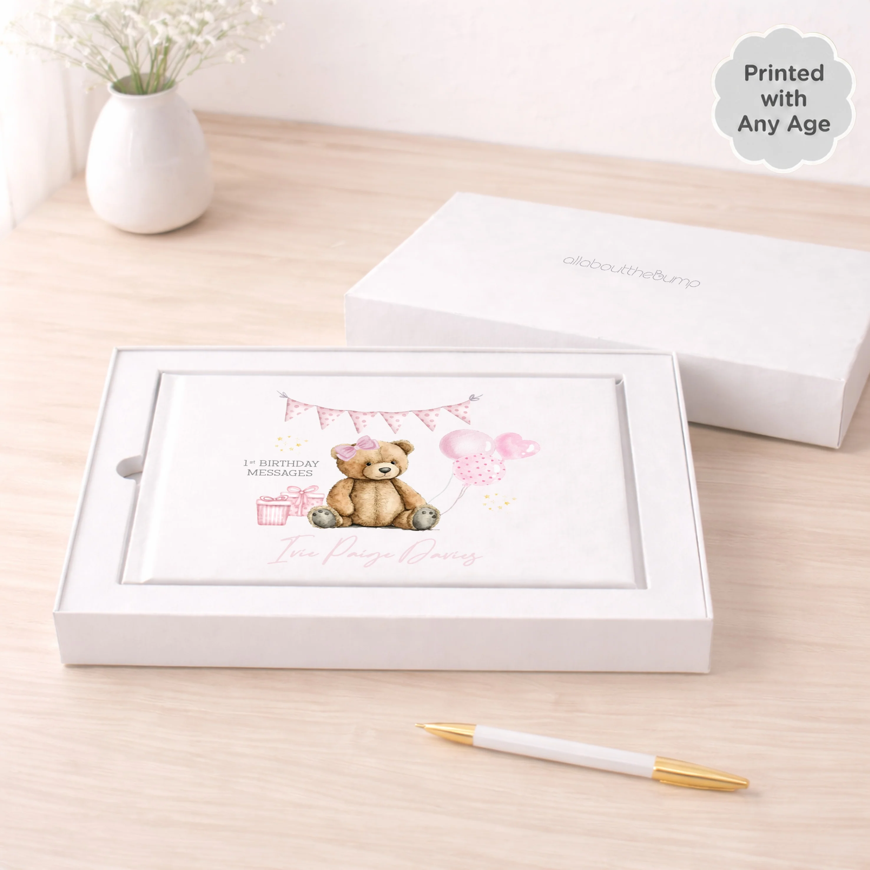 Personalised Pink Teddy Any Age Birthday Party Guest Book - Image 3