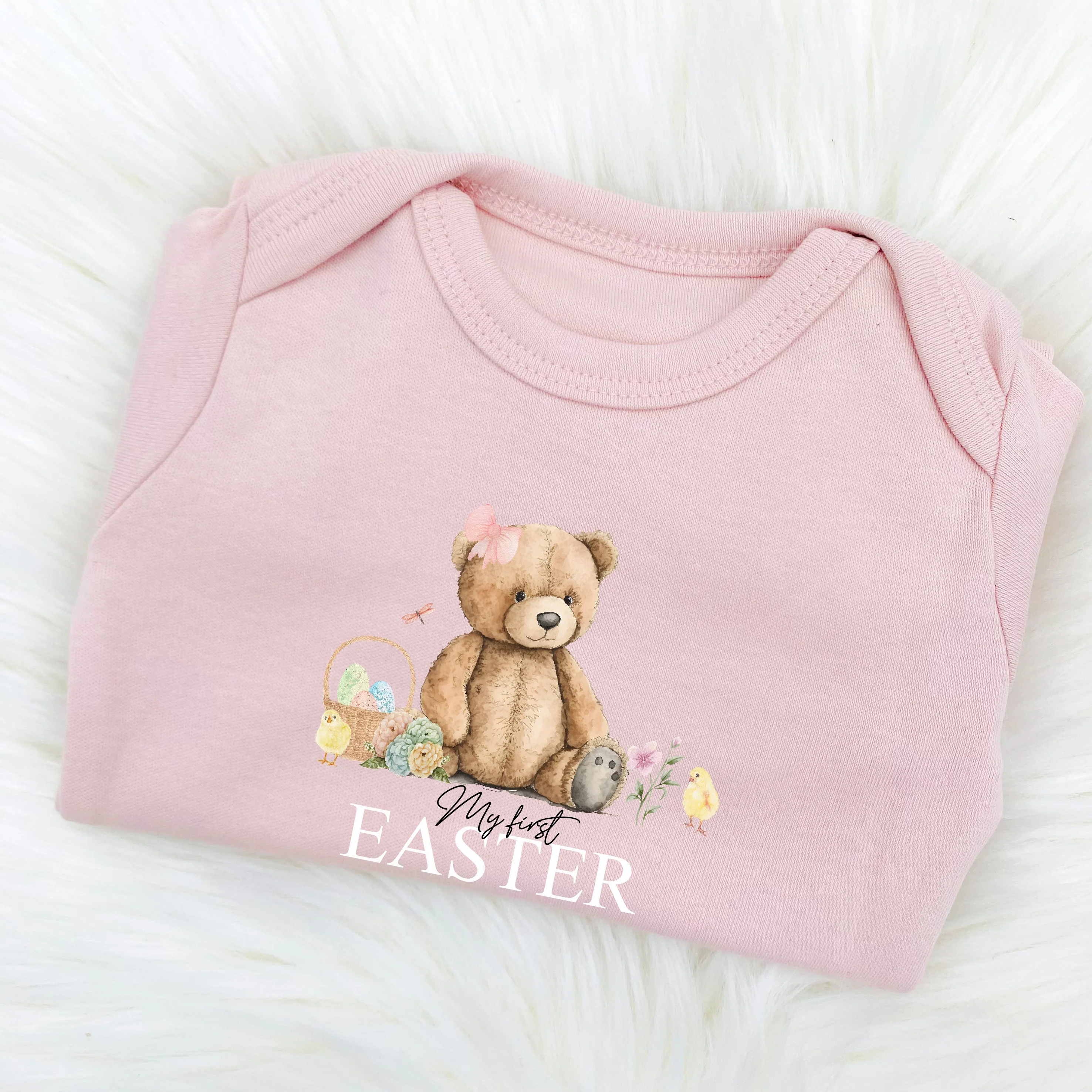 Personalised Pink Teddy Bear My First Easter Baby Grow, Vest or Bib - Image 4