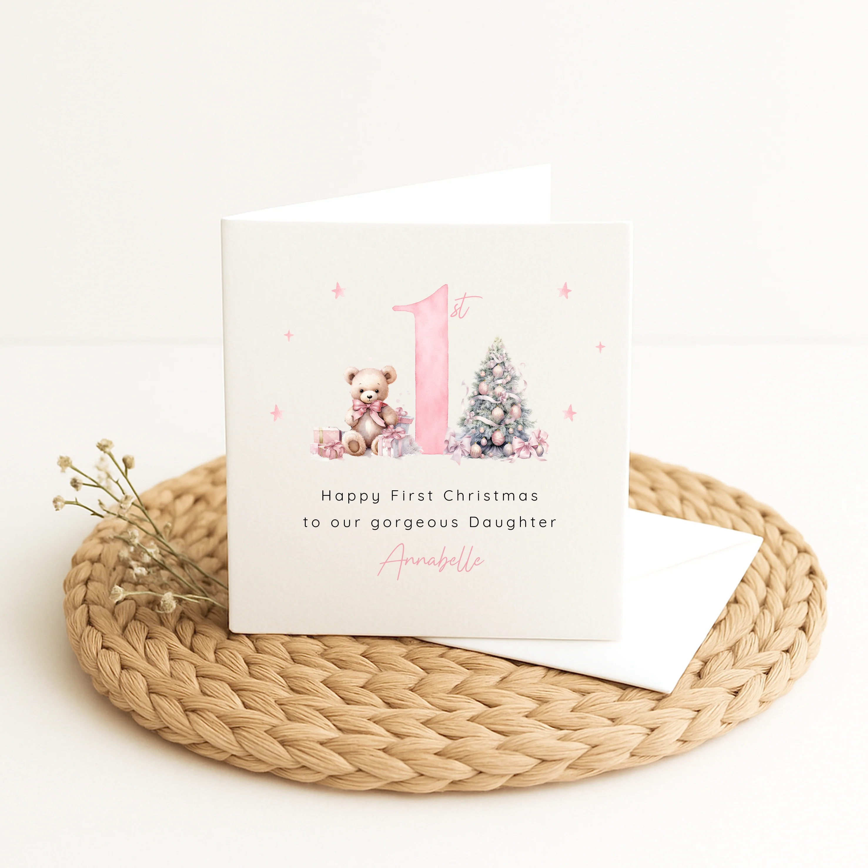 Personalised Pink Teddy Christmas Card - Image 3