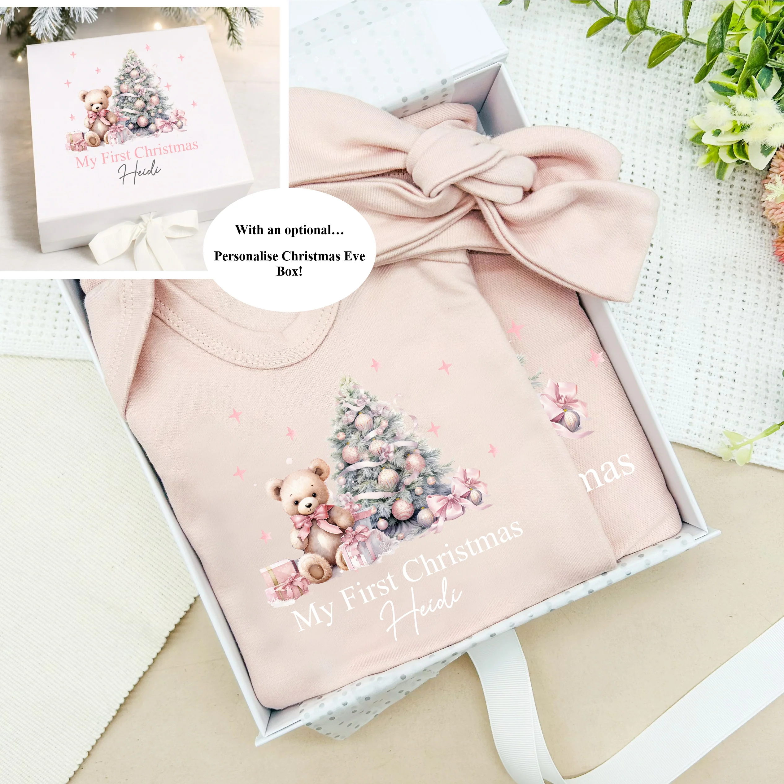 Personalised Pink Teddy Christmas Clothing Gift Set - Image 4