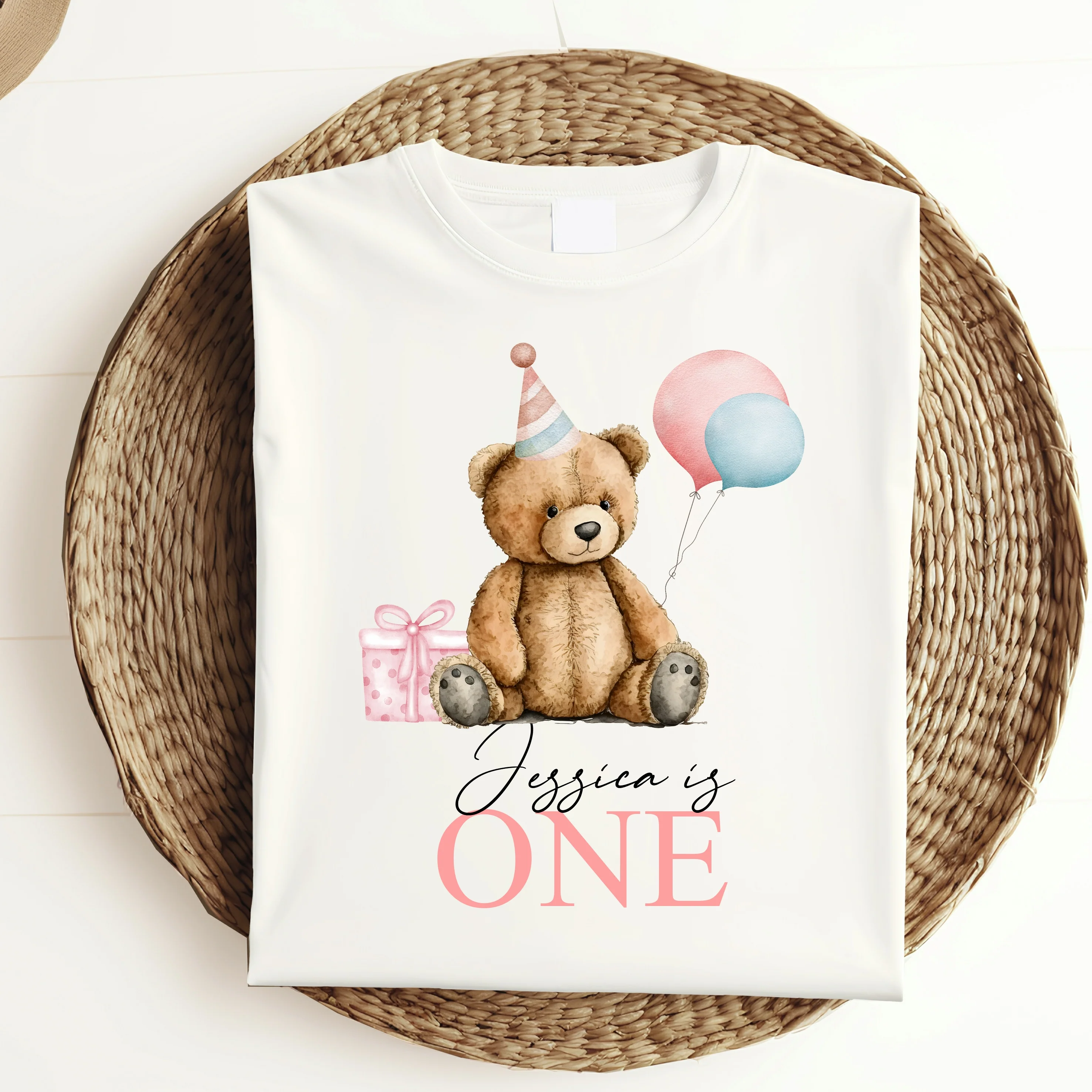 Personalised Pink Teddy Girls Any Age Birthday T-shirt - Image 3