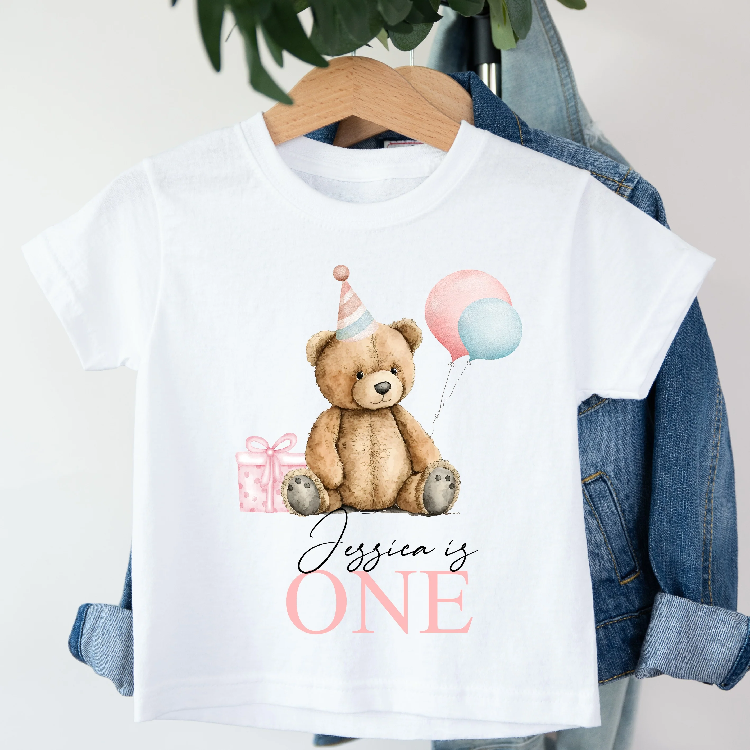 Personalised Pink Teddy Girls Any Age Birthday T-shirt - Image 4