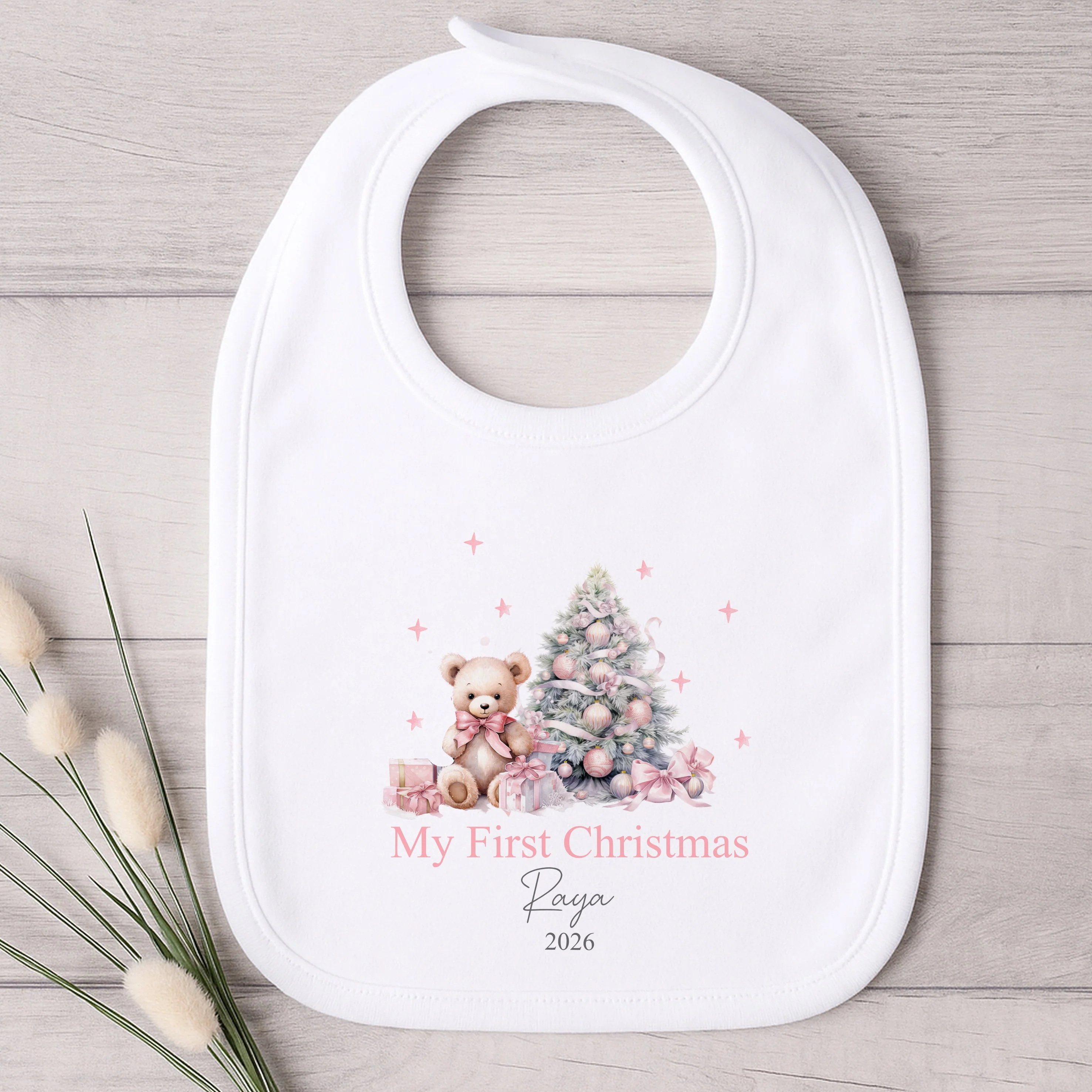 Personalised Pink Teddy My First Christmas Baby Grow, Vest or Bib - Image 5
