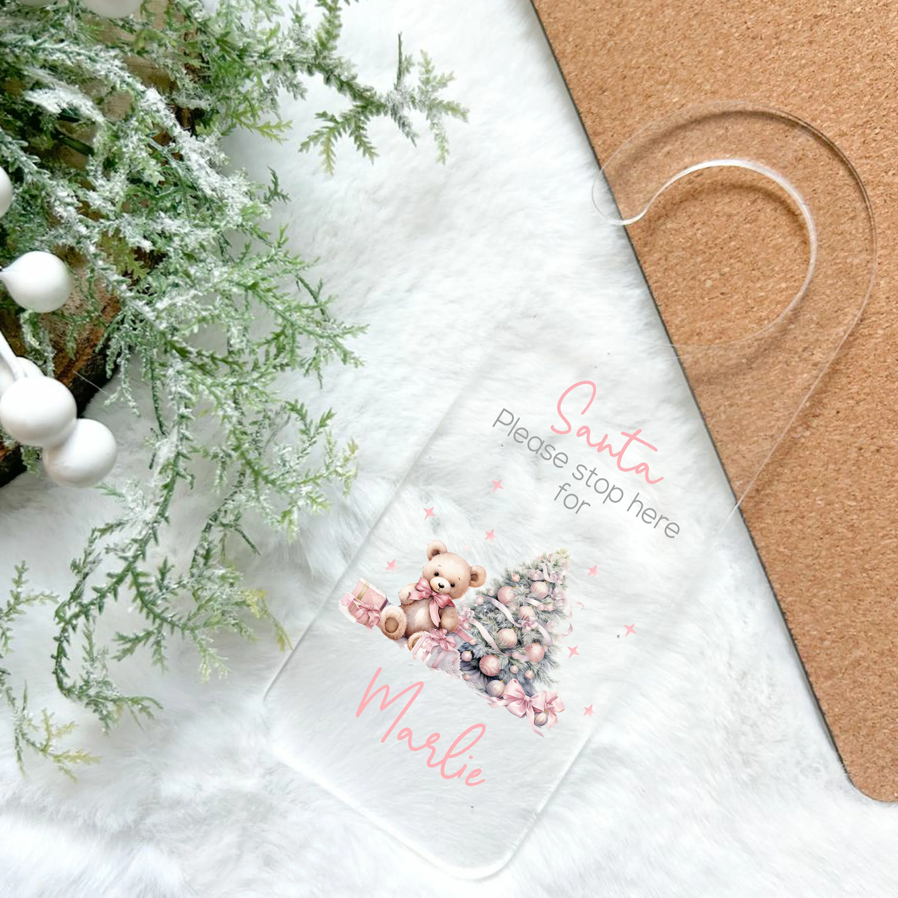 Personalised Pink Teddy Santa Stop Here Door Sign - Image 2