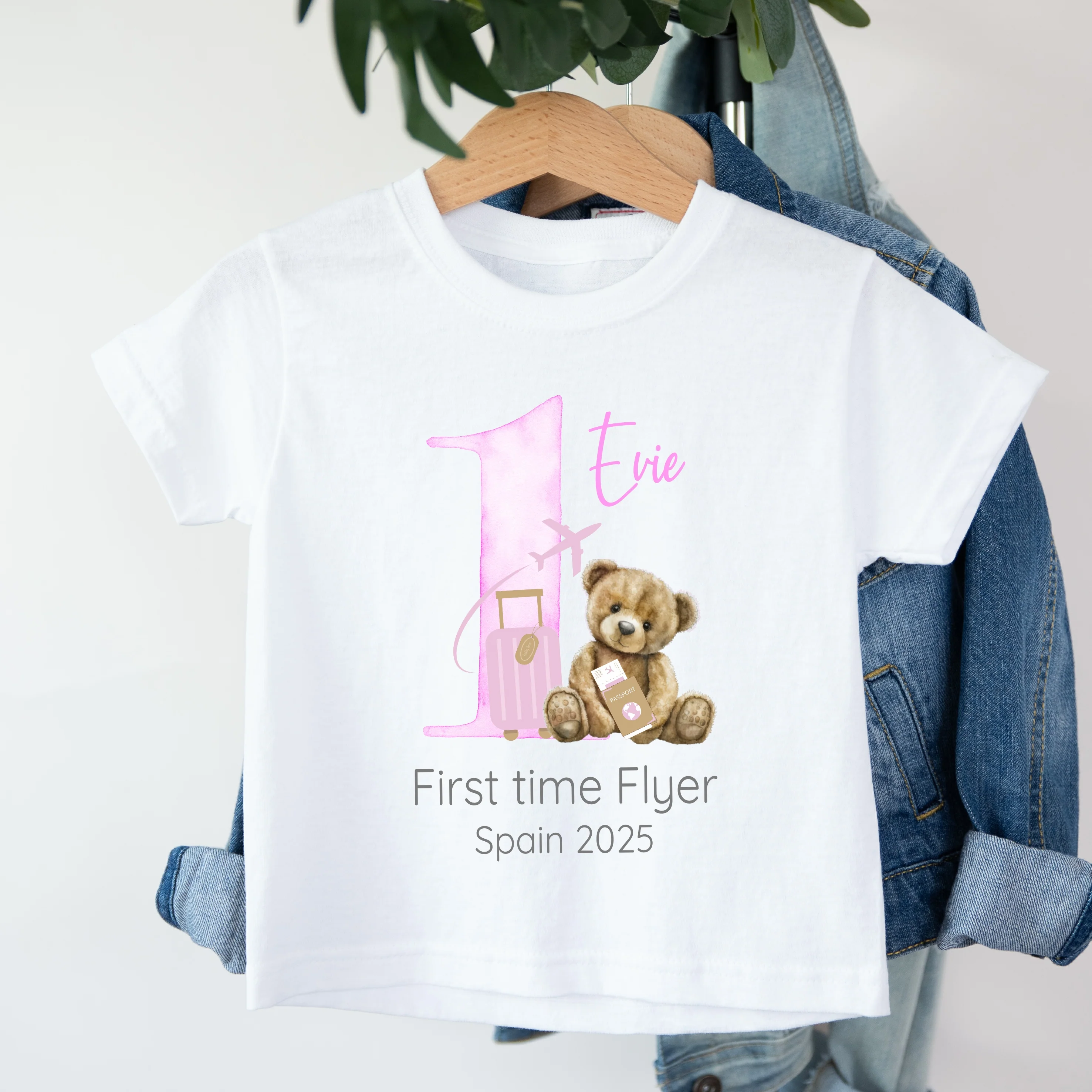 Personalised Pink Teddy Suitcase 1st Time Flyer Baby Vest/T-shirt - Image 3