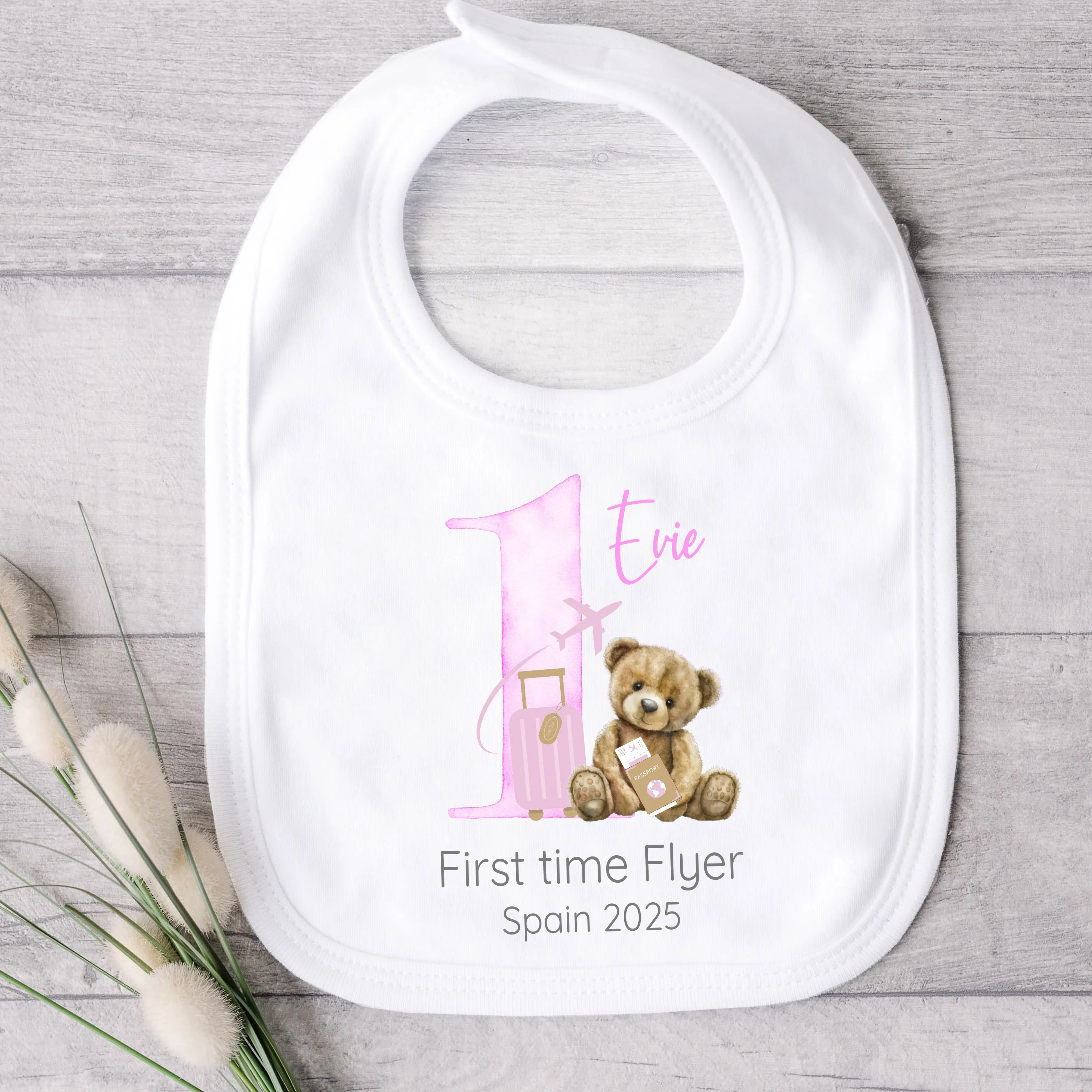 Personalised Pink Teddy Suitcase 1st Time Flyer Baby Vest/T-shirt - Image 4