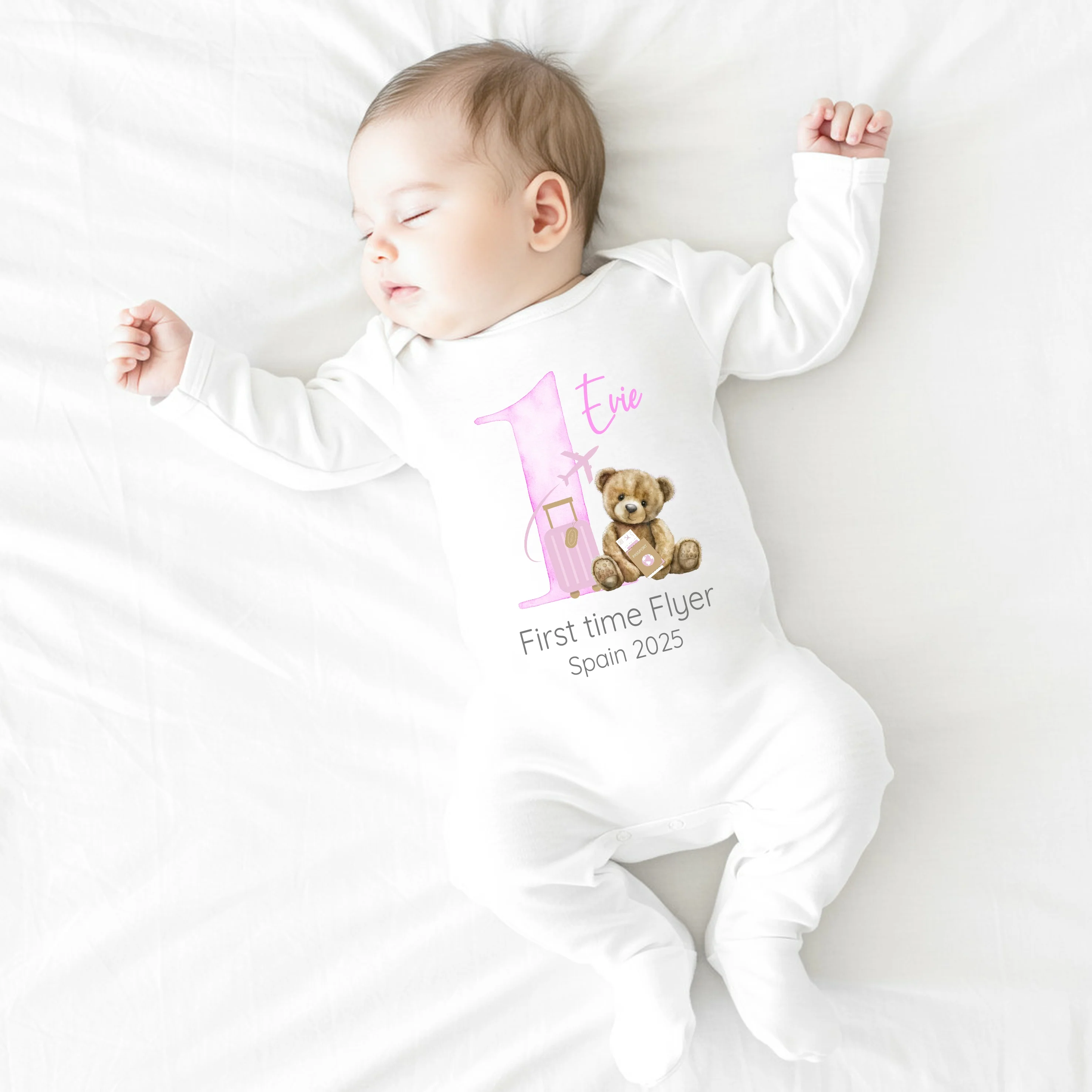 Personalised Pink Teddy Suitcase 1st Time Flyer Baby Vest/T-shirt - Image 5