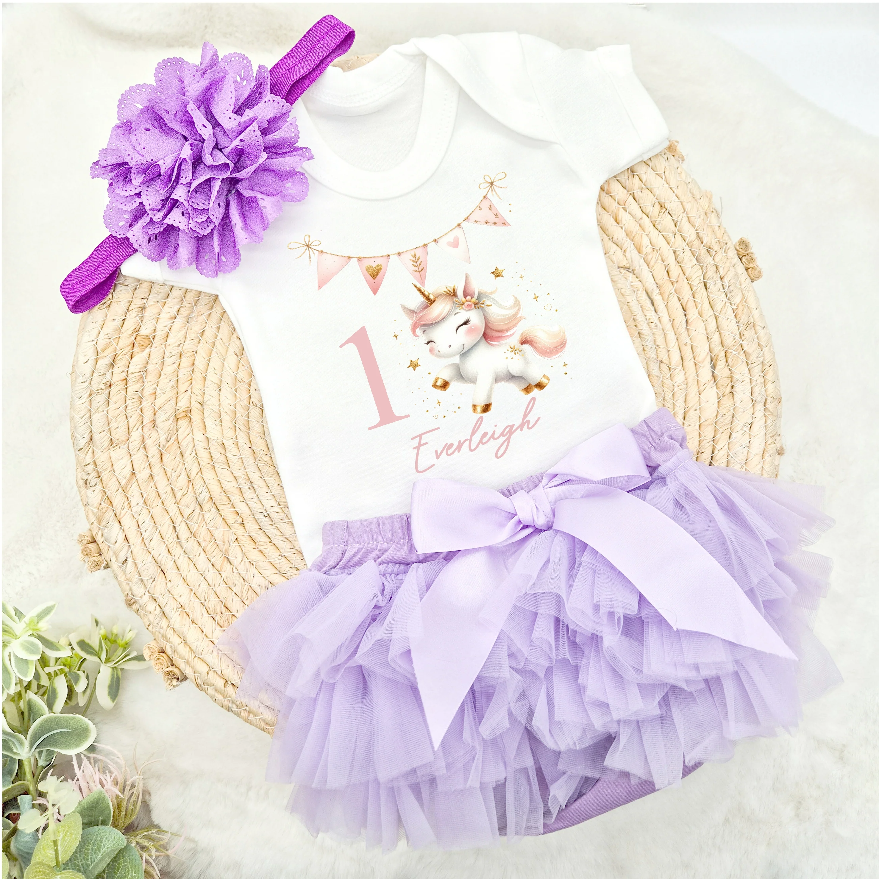 Personalised Pink Unicorn First Birthday Vest and Tutu Set - Image 3