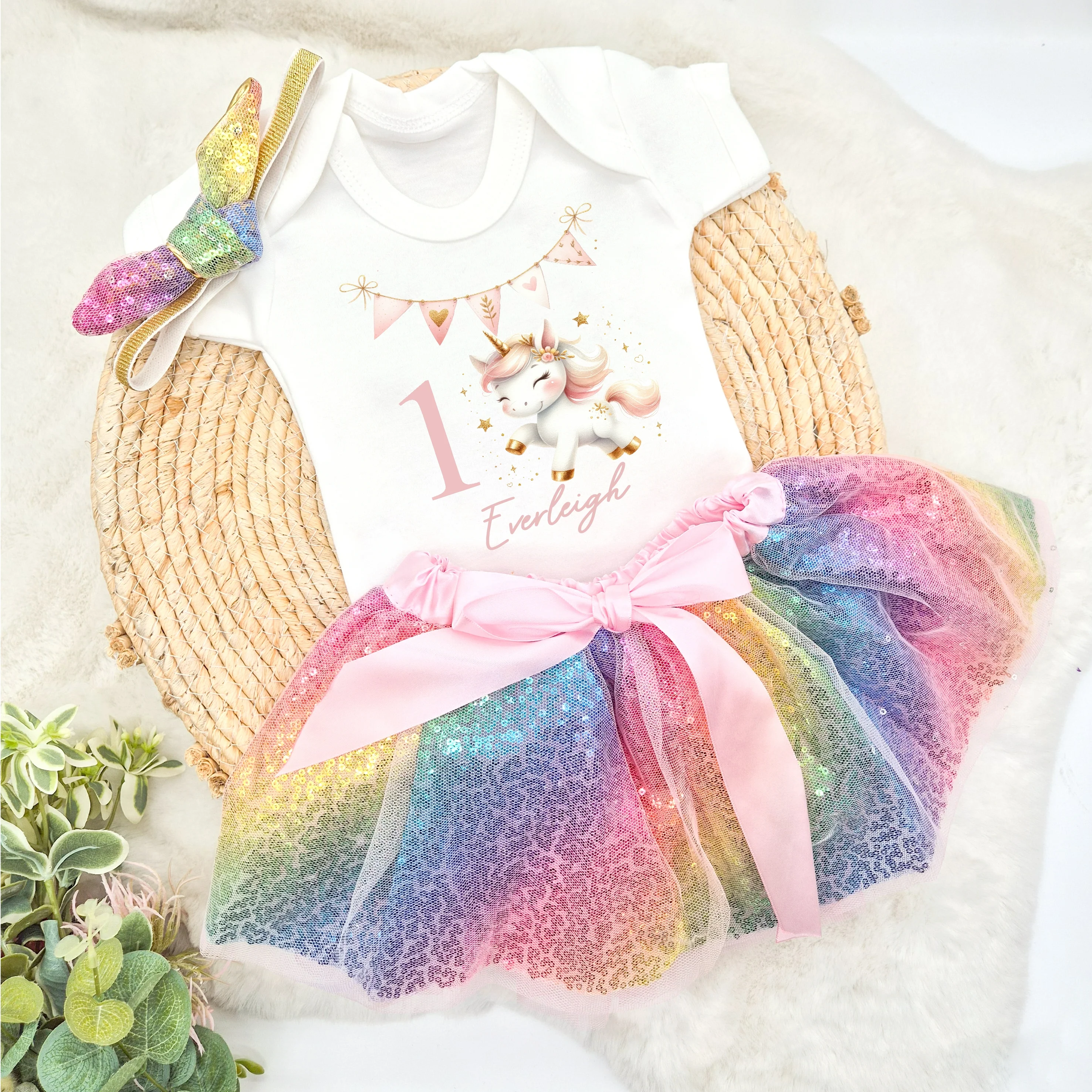 Personalised Pink Unicorn First Birthday Vest and Tutu Set - Image 4