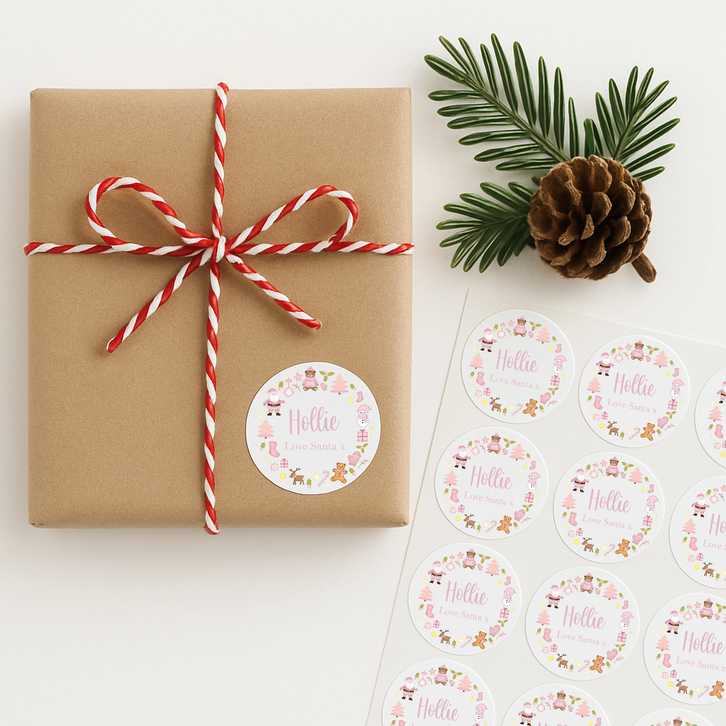 Personalised Pink Wreath Christmas Stickers - Image 2