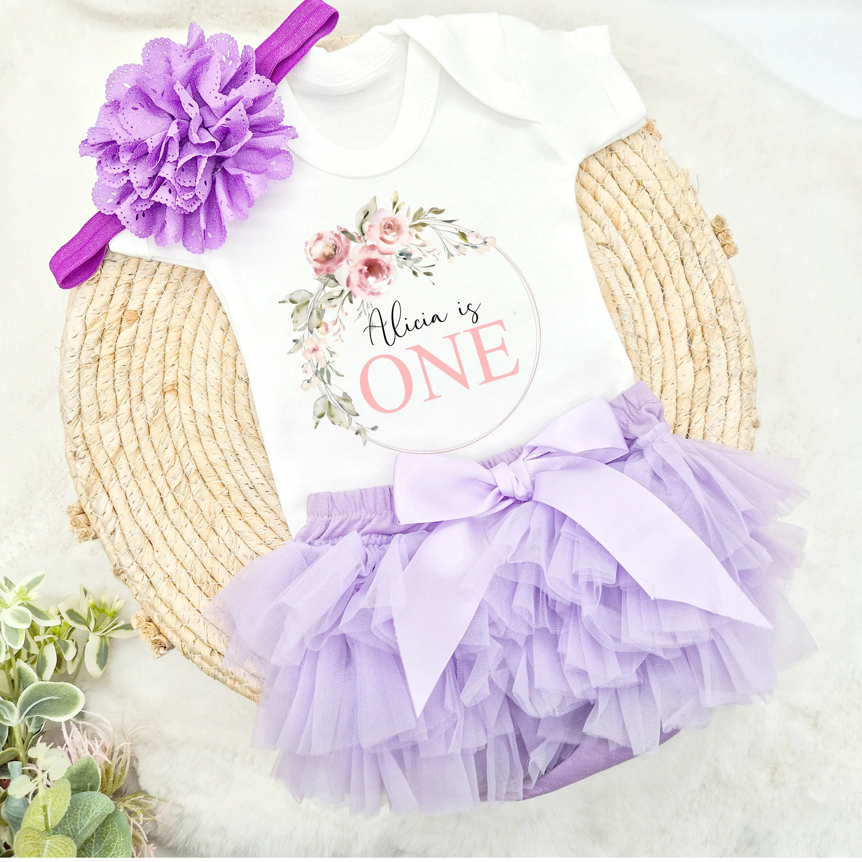Personalised Pink Wreath First Birthday Vest and Tutu Set - Image 3