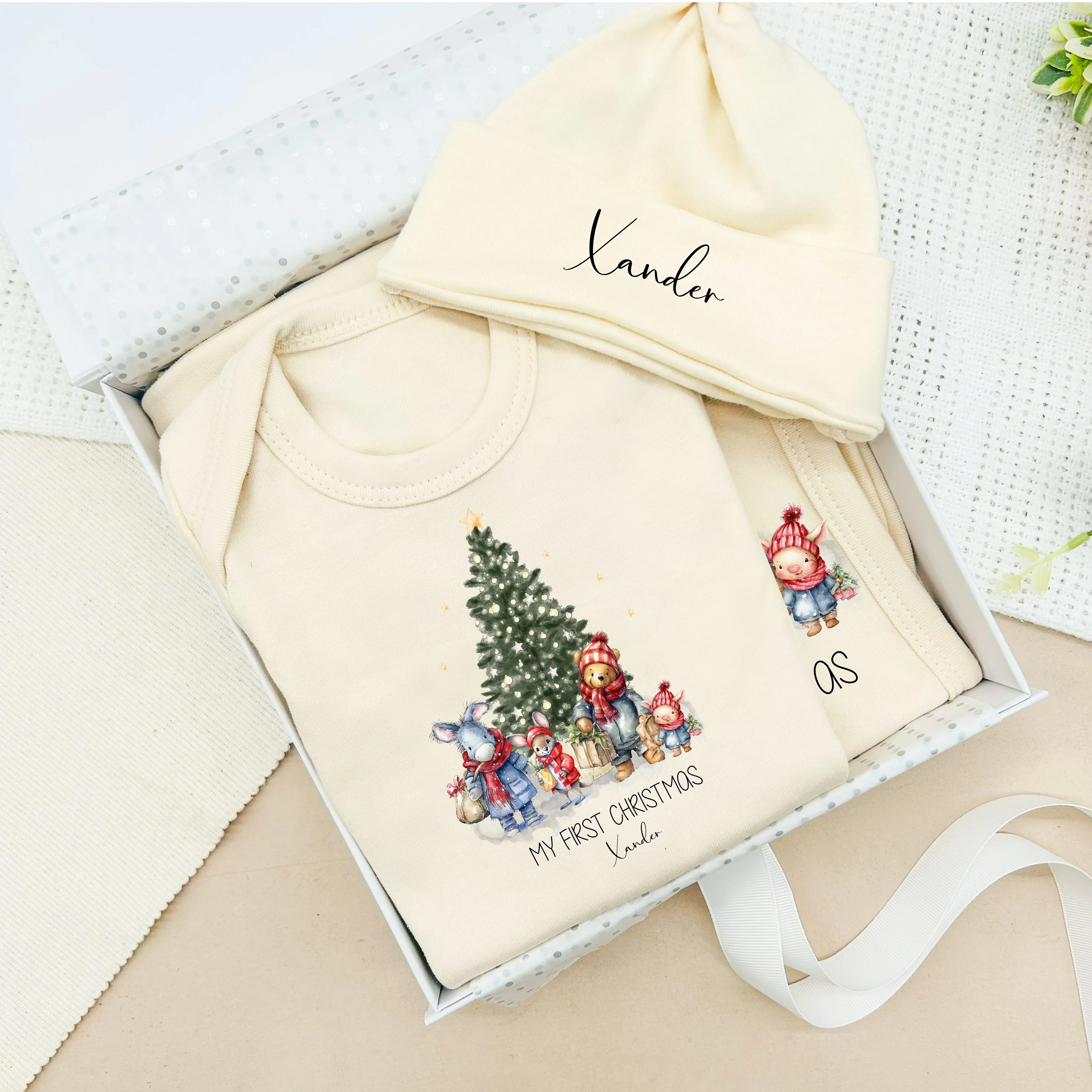 Personalised Pooh Bear Christmas Beige Clothing Gift Set - Image 2