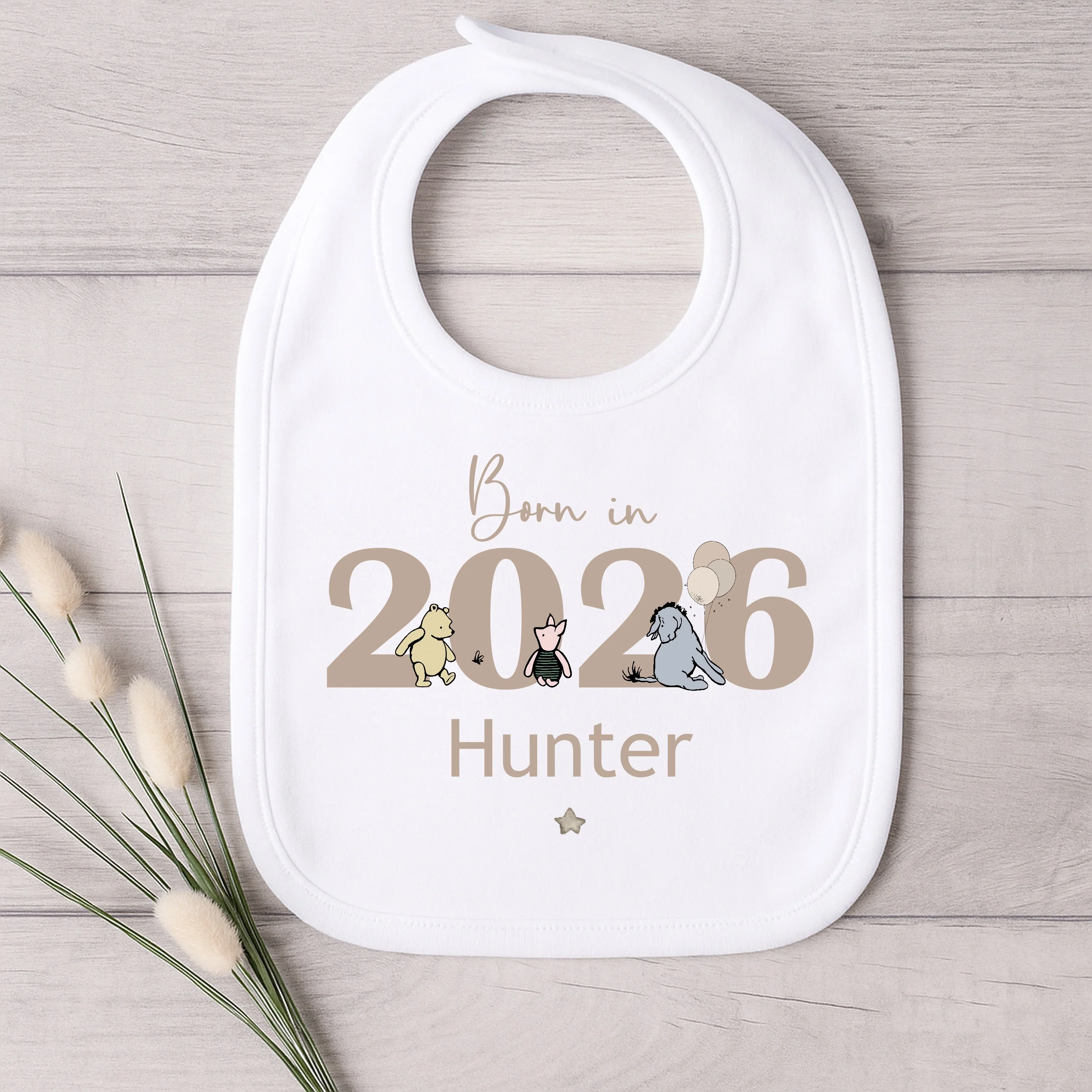 Personalised Pooh Bear Born in 2026 Baby Grow, Vest or Bib - Image 3