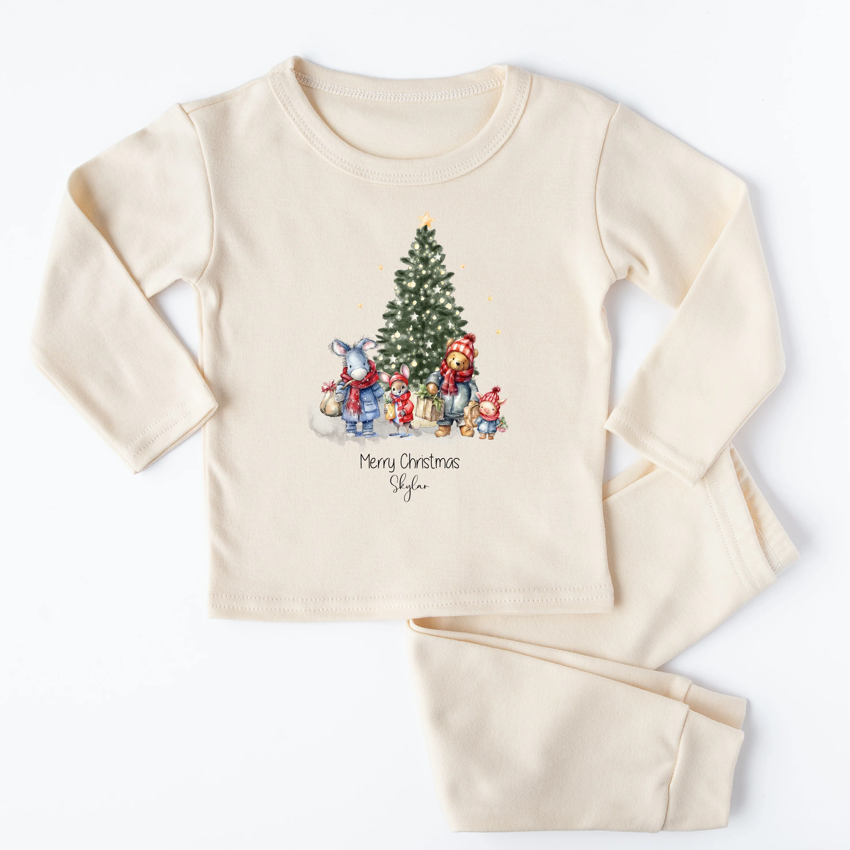 Personalised Pooh Bear Christmas Scene Pyjamas
