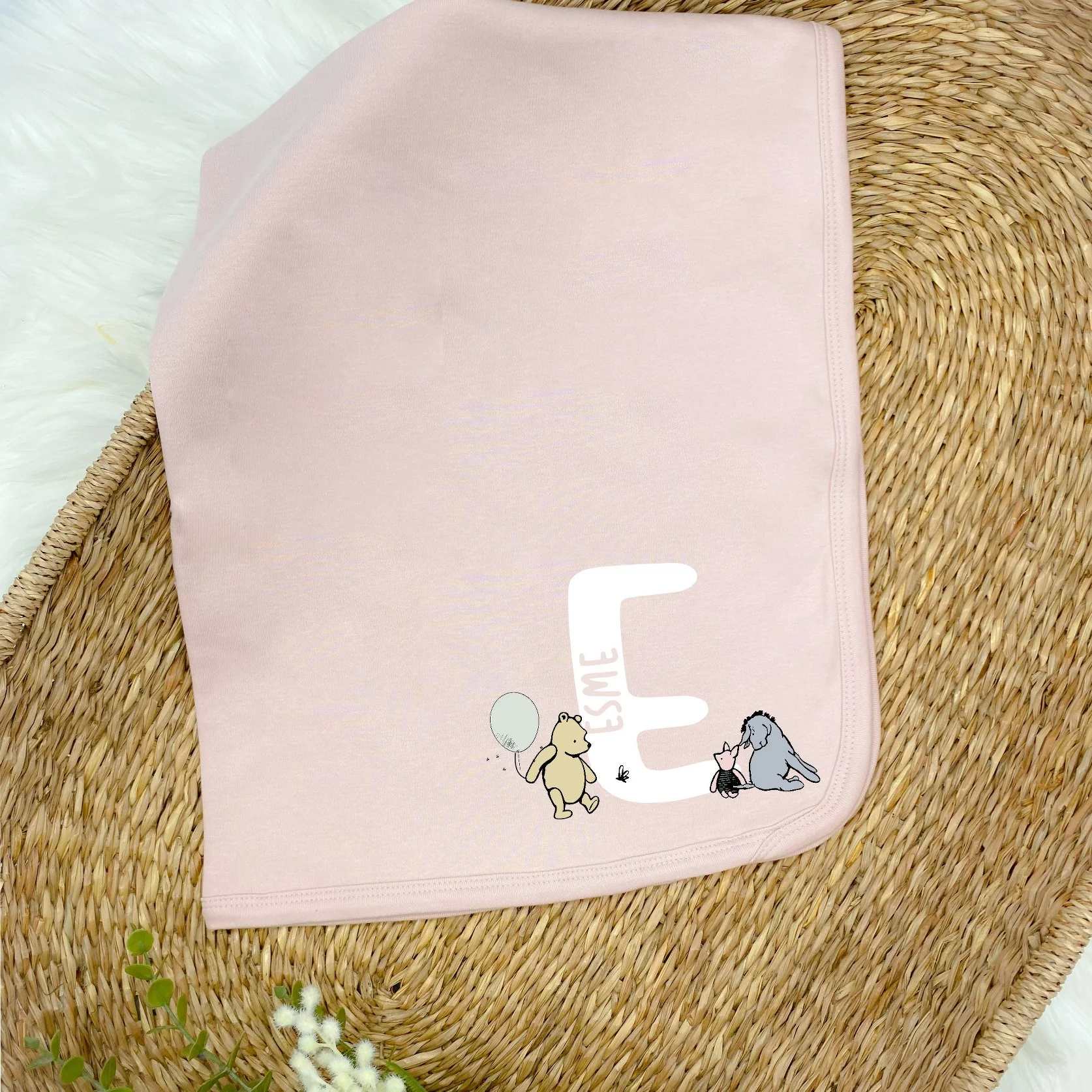 Personalised Pooh Bear Initial Pink Babygrow With Optional Matching Acessories - Image 3