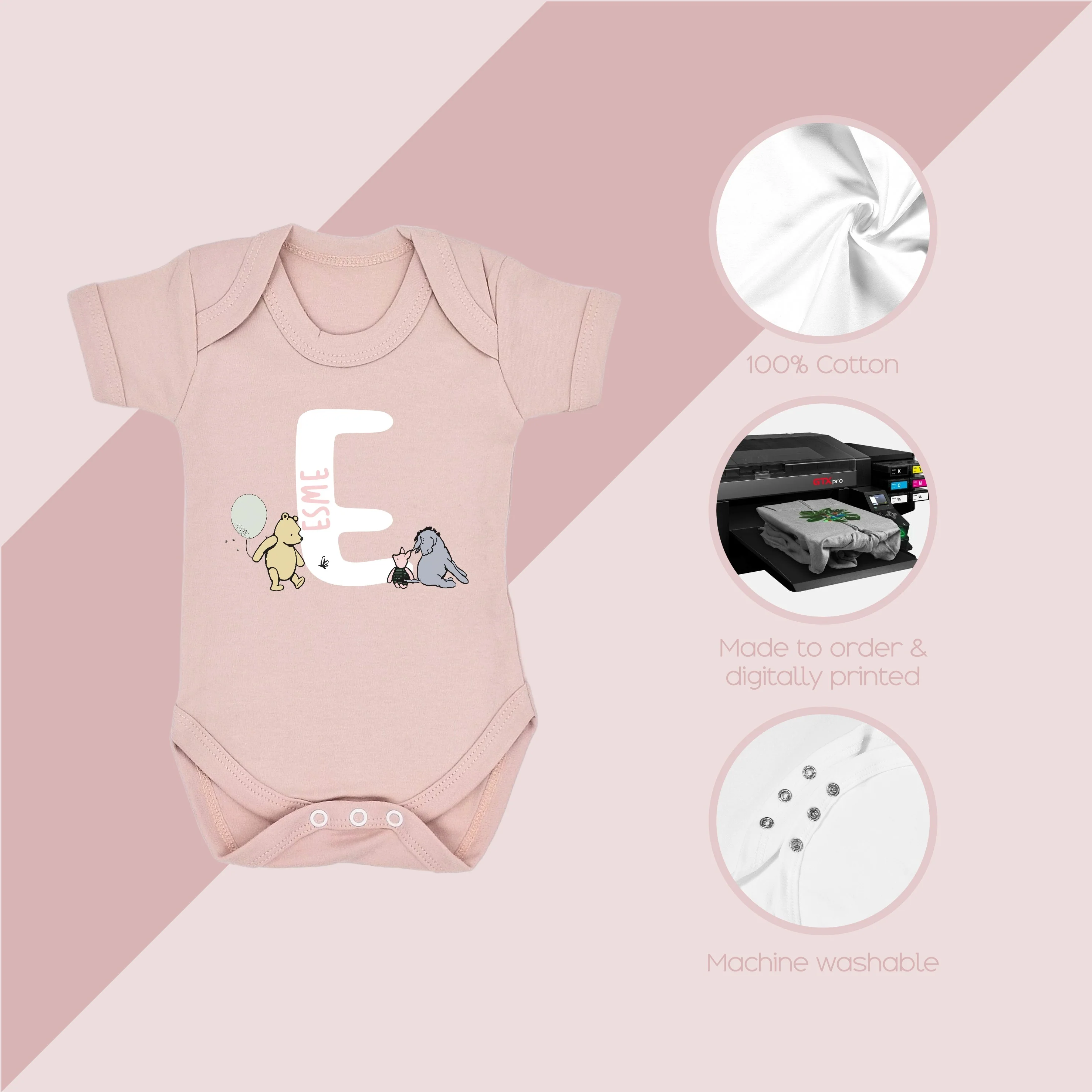 Personalised Pooh Bear Initial Pink Babygrow With Optional Matching Acessories - Image 4