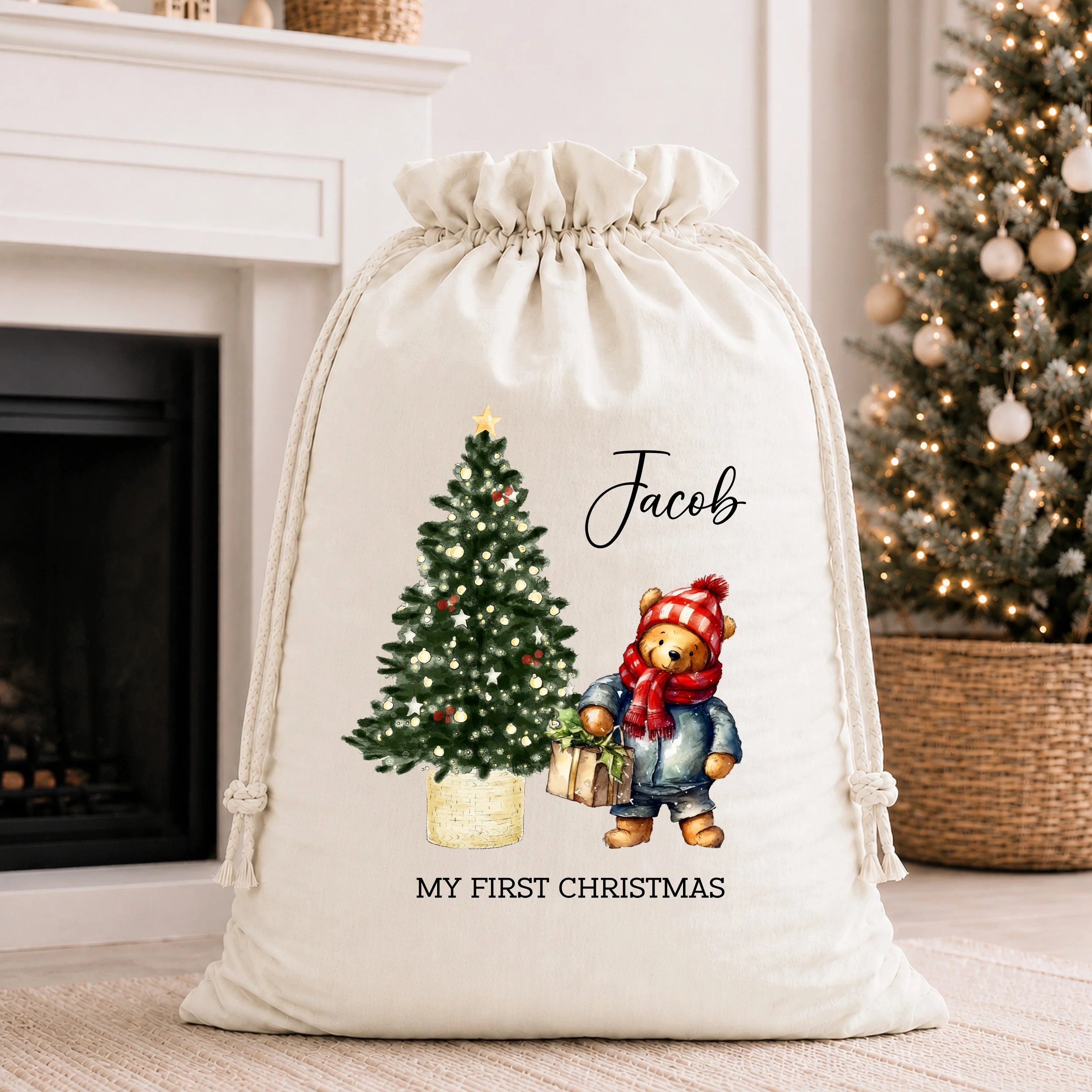 Personalised Pooh Bear My First Christmas Stocking or Santa Sack - Image 3